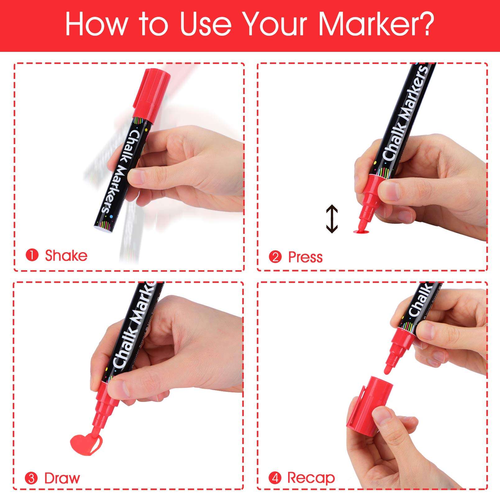 Chalk Markers, Morfone 20 Colors Liquid Chalkboard Markers for Chalkboards, Windows, Chalk Wallpaper, Jars, Labels, Car, Glass, Mirror (6mm Reversible Tip) 4