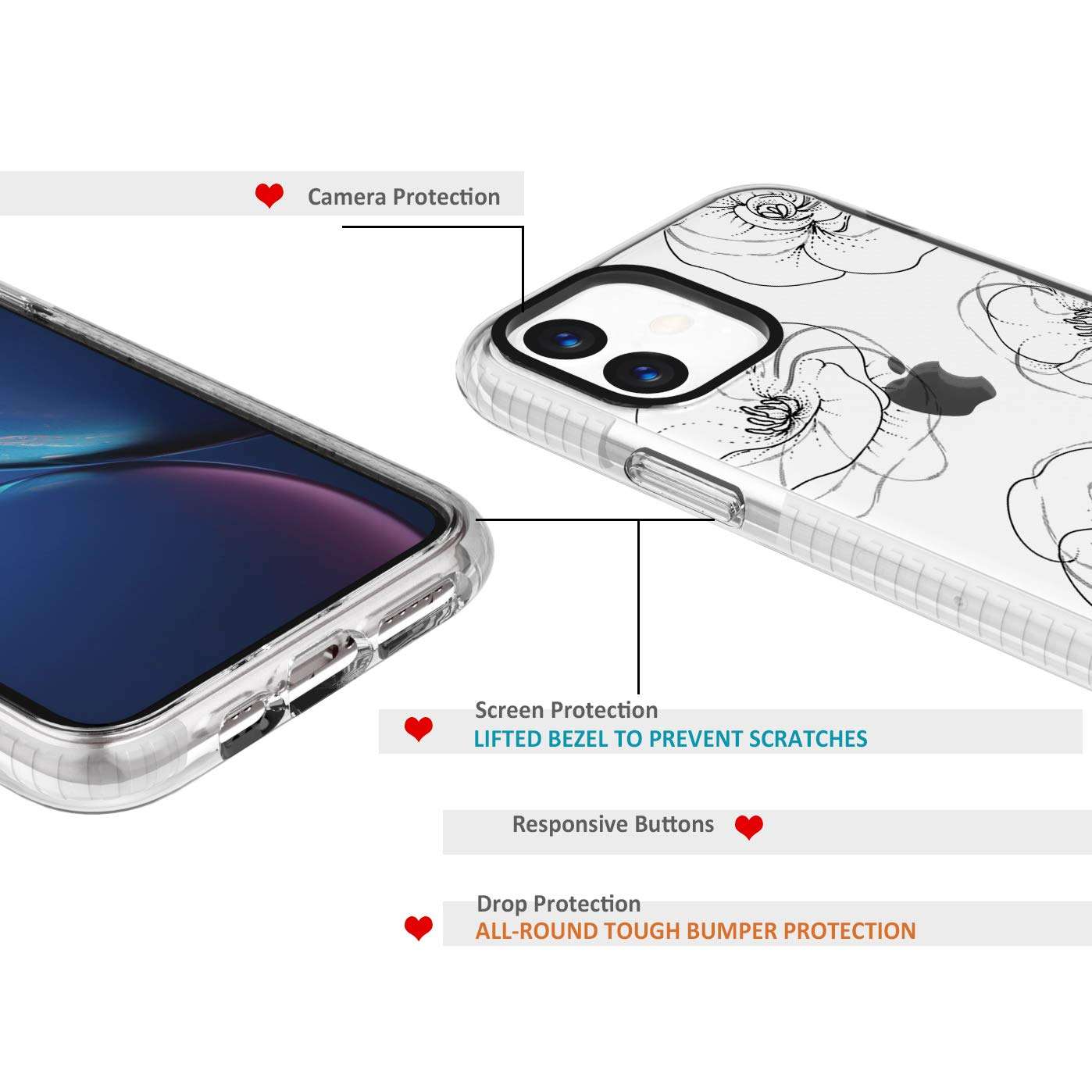 iPhone 11 Clear Case,Elegant Japanese Bamboo Leaves Pink Blue Elegant Spring Nature Style Trendy Hipster Chic Cute Case for Girls Women Soft Protective Clear Case With Design Compatible for iPhone 11 4