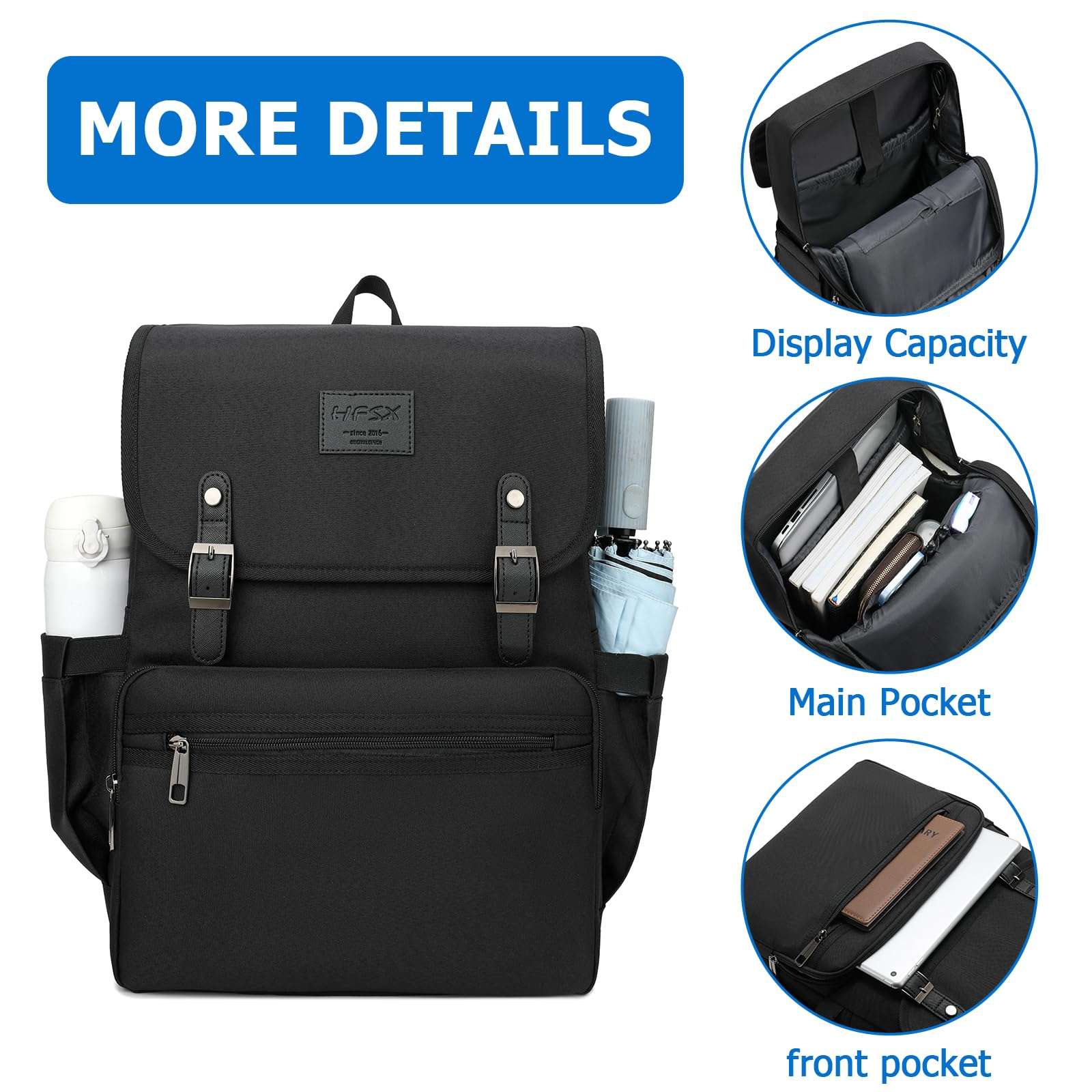 HFSX Anti Theft Laptop Backpack Men Women Vintage Backpack Bookbag College Backpacks Stylish Water Resistant Backpack Fits 15.6 Inch Laptop 2