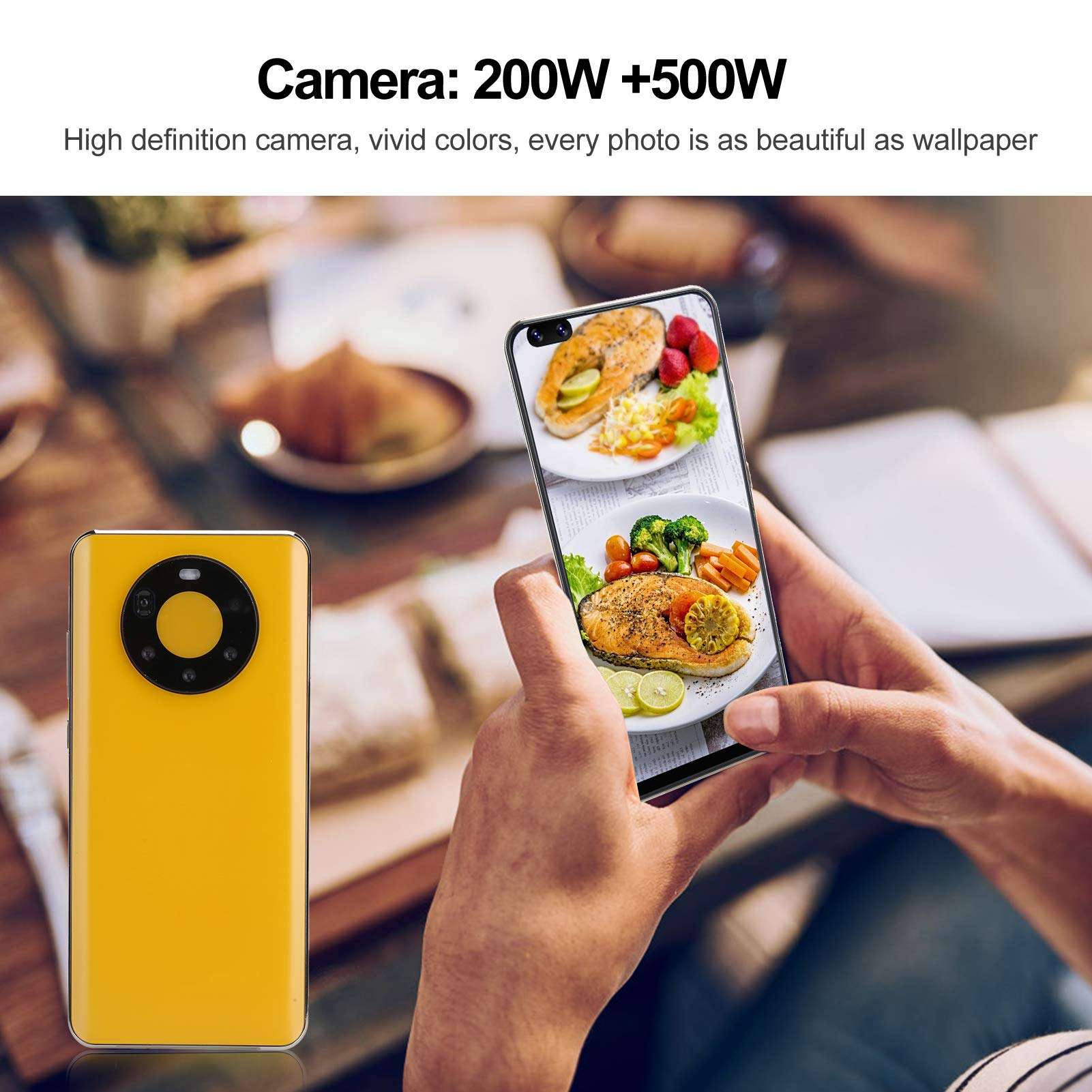 Zyyini Mate50 Pro+ Unlocked Smartphone, 6.82'' HD Full Screen Smartphone, Dual SIM, 2GB + 16GB, 2MP + 5MP Camera Autofocus, APP Face Recognition, with WiFi+BT+FM+GPS(Yellow) 3