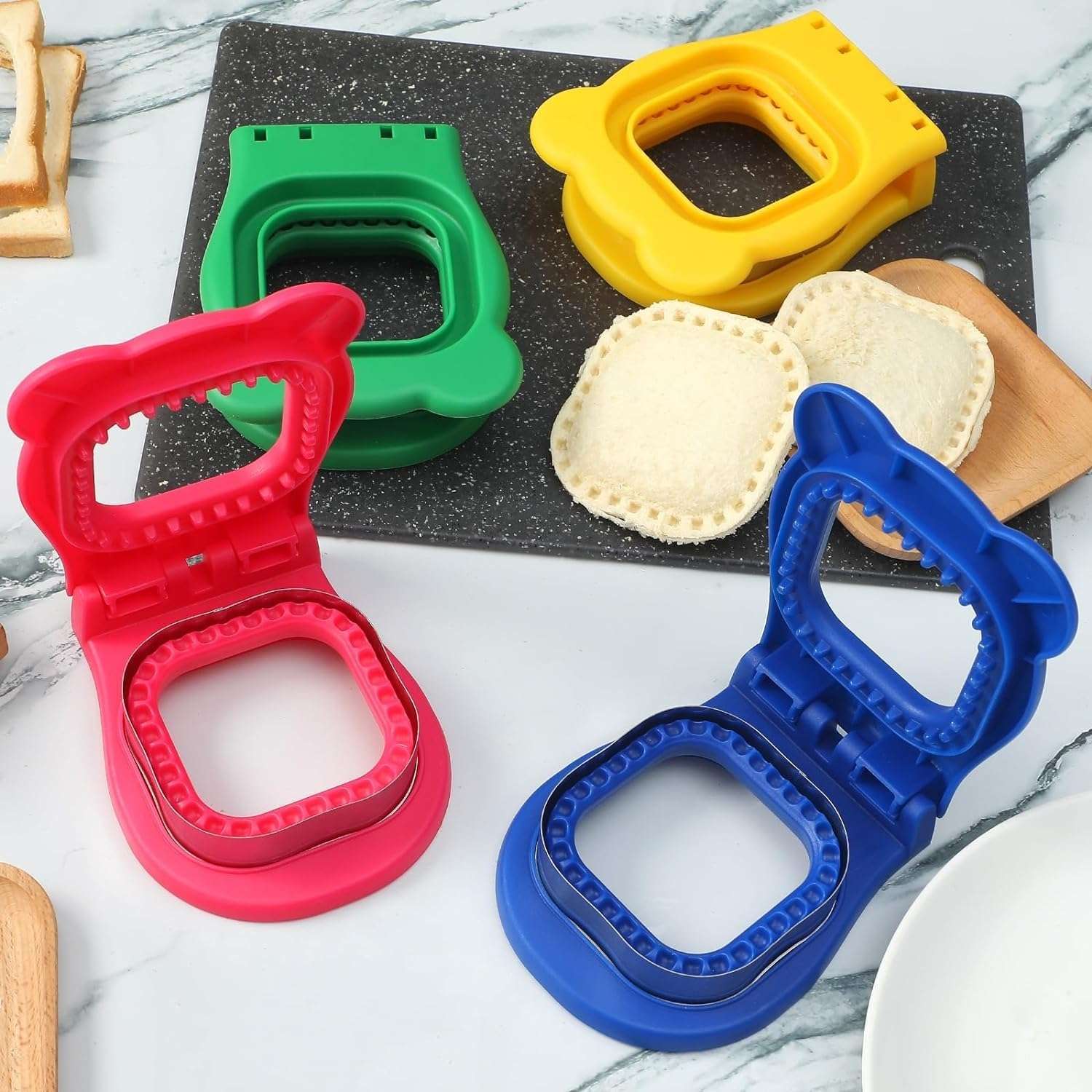 Keskriva Uncrustables Sandwich Maker, Square Shape Cutters for Kids Lunch and Sealer Stainless Steel Baking Tools Pocket Bread Mold Great Bento Box Crustable(Multicolor 5