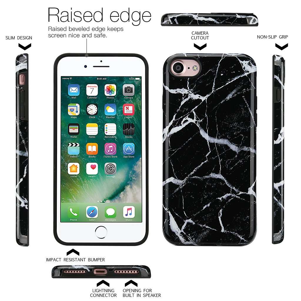 iPhone 8 Marble Case/iPhone 7 Case for Girls,GOLINK Glossy Marble Series Slim-Fit Ultra-Thin Anti-Scratch Shock Proof Dust Proof TPU Gel Case for iPhone 7/8 - Black Marble 2