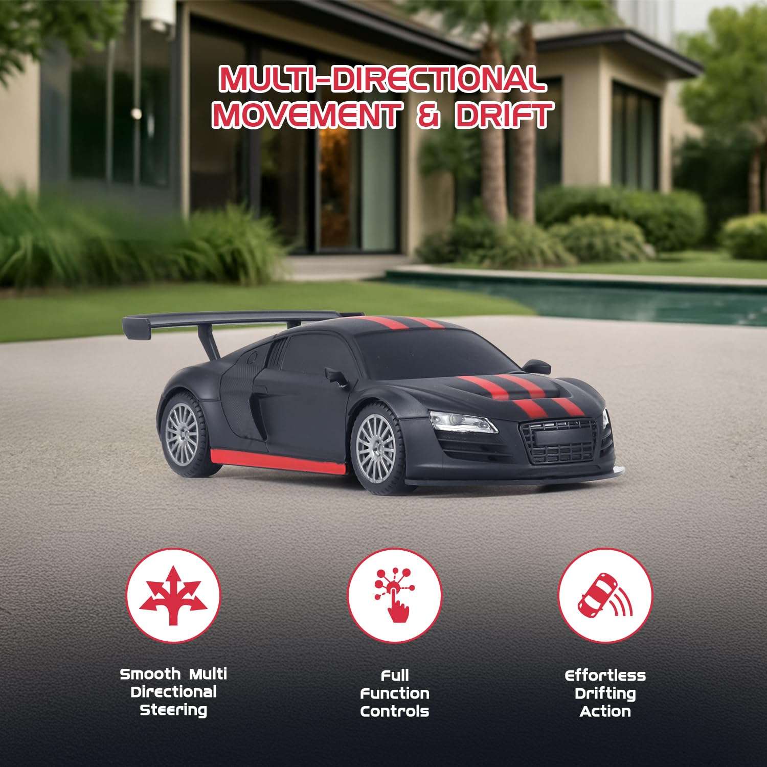 Amazon Brand - Jam & Honey Remote Control Car for Kids | High-Speed RC Car with Rechargeable Lithium Battery | Type-C Charging | LED Headlights | Black&Red 4