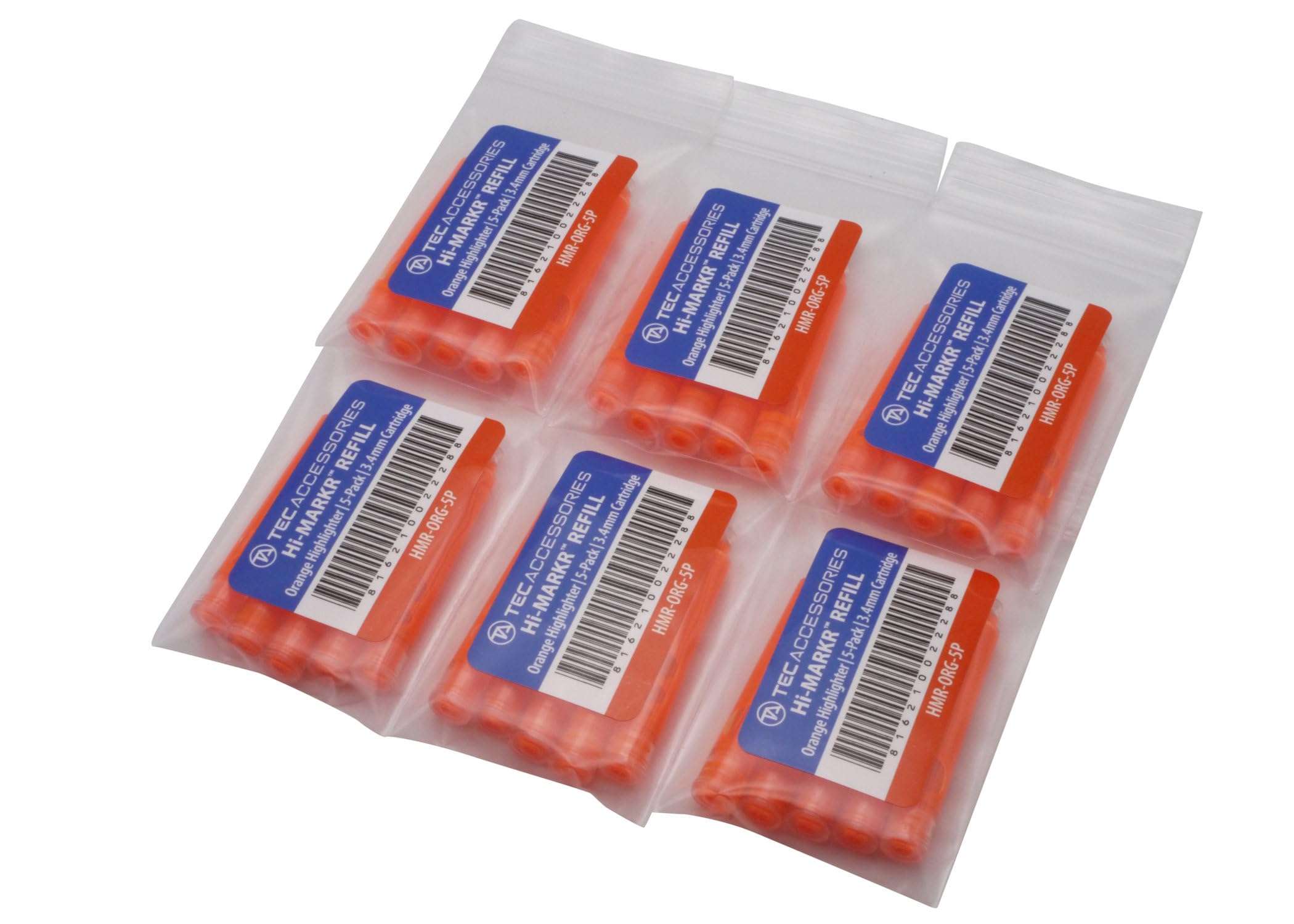 TEC Accessories - Hi-MARKR Pen Highlighter Cartridges – Orange Color - Set of 30 Highlighter Refill Cartridges - Non-Toxic - Non-Bleed - Quick Drying - 3.4mm Bore Diameter 1