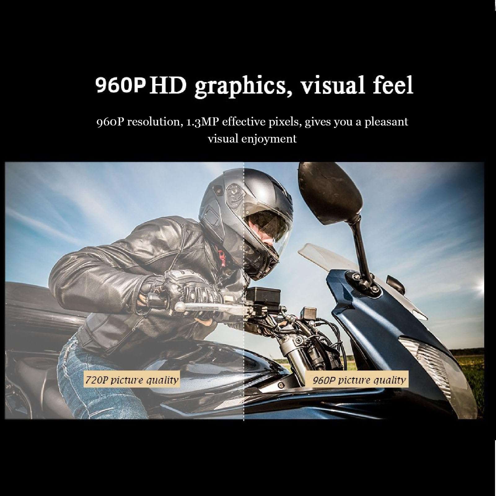 Bike Motorcycle Helmet Camera, 960P Sports Action Camera 170° Wide Angle Motorcycle Video DV Camcorder, Bike Video Recorder with Loop Recording 4