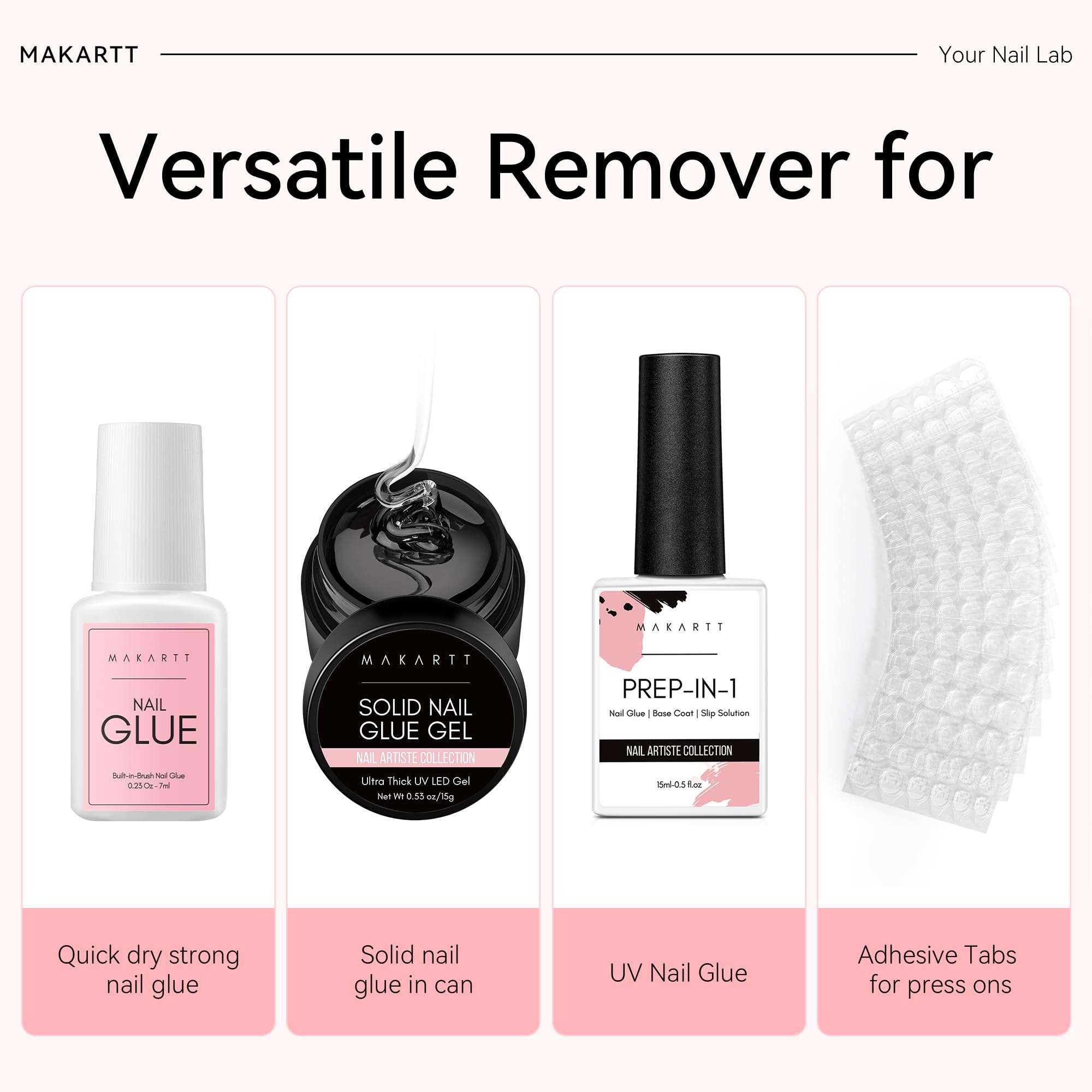 Makartt Press on Nail Glue Remover: Updated Formula with Vitamin E | Glue Debonder with 5 Wooden Sticks,1 Dropper Applicator for Quicker Application,Non-Acetone,Hema-free Glue off 30 ml 6