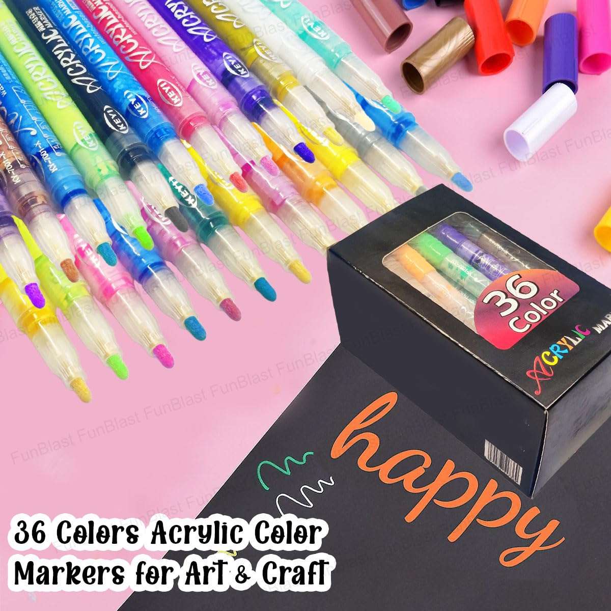 FunBlast 36 Colors Acrylic Color Markers for Art & Craft, Permanent Acrylic Paint Markers Ideal for Rock Painting, Canvas, Photo Album, Craft, School Project, Glass, Ceramic, Wood, Metal (36 Colors) 4