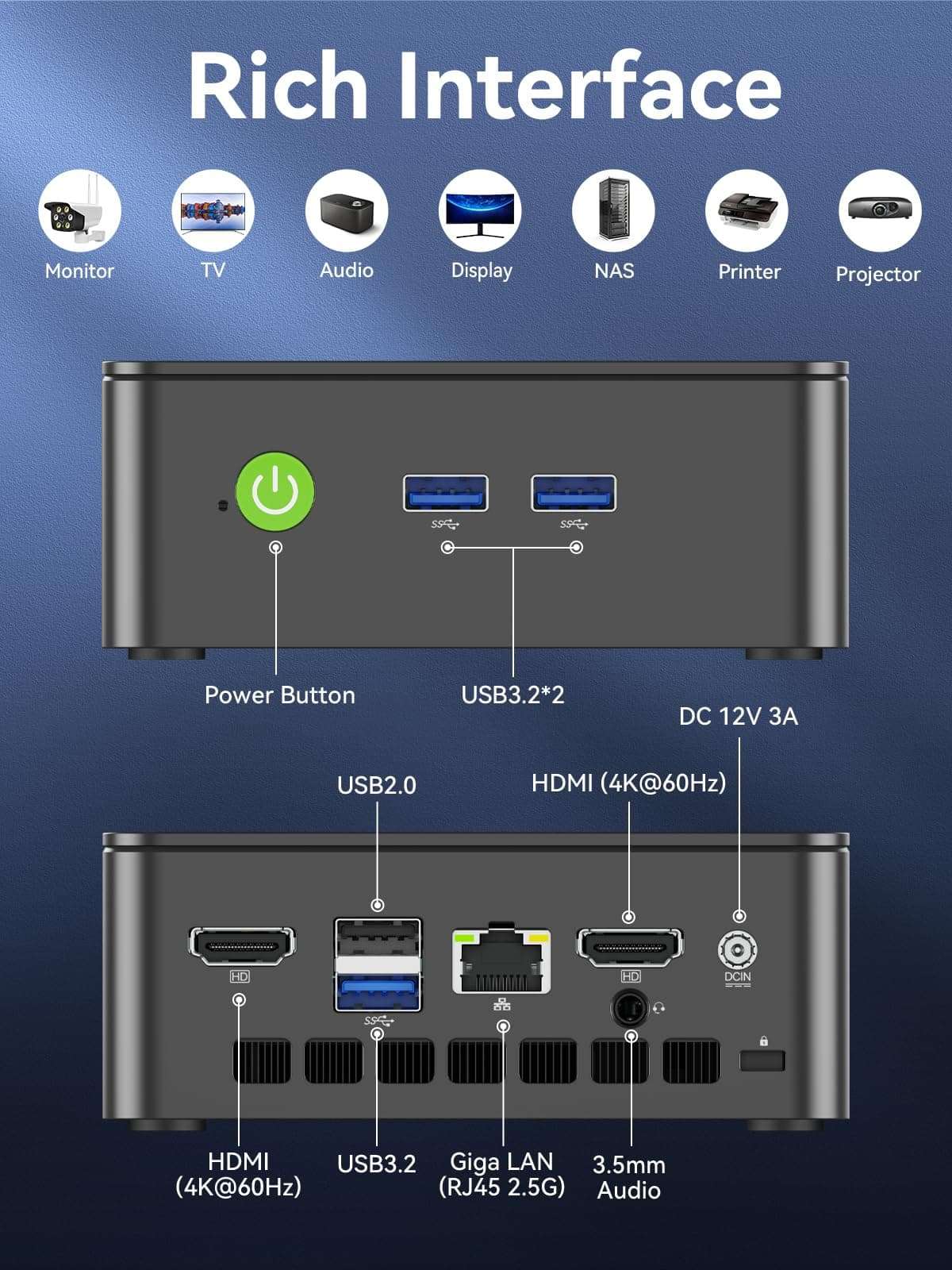 GMKtec Mini PC Computers N95(Turbo 3.4GHz) 16GB DDR4 512GB SSD Desktop Computer 4K Dual HDMI Display/3x USB3.2/WiFi 5 BT5.0/RJ45 Ethernet Nucbox G3S 6