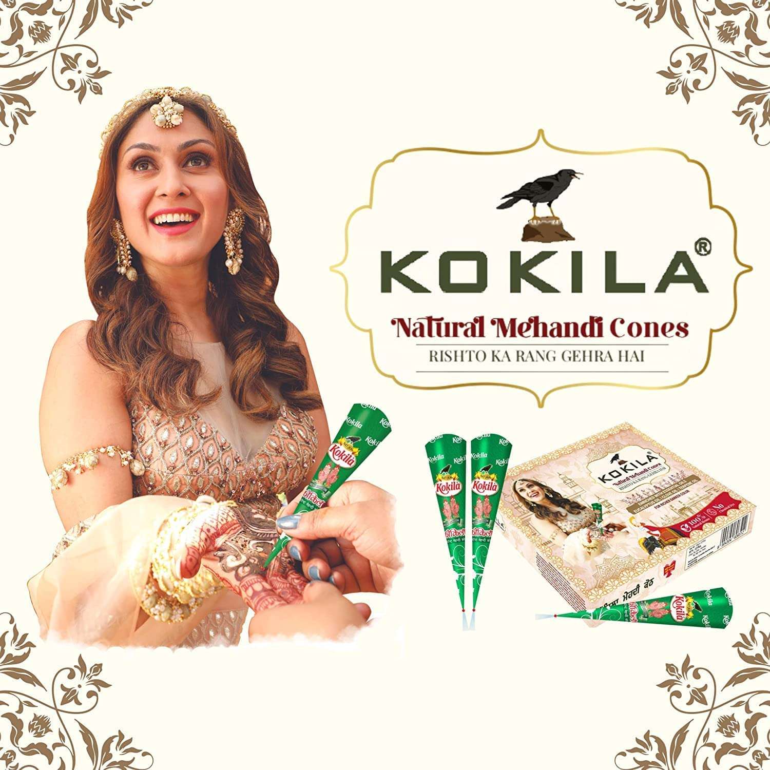 Kokila Natural Mehandi Cones - 3 Box (36 Cones - 25g Each Cone) - Enriched with Essential Oils, Eucalyptus Oil, Clove Oil, Terpene Oil For Richer Darker Color 4