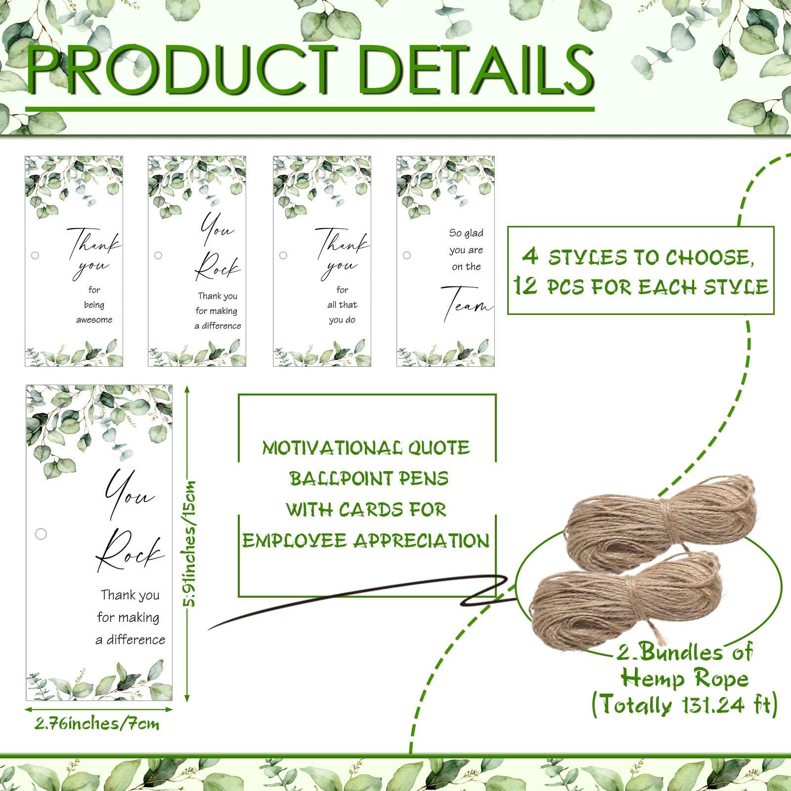 Yeaqee 98 Pcs Thank You Gifts Bulk Includes Inspirational Bamboo Pen Motivational Quote Card Twine Employee Appreciation Gift for Volunteer Coworker Social Woker Teacher Nurse School Team 4