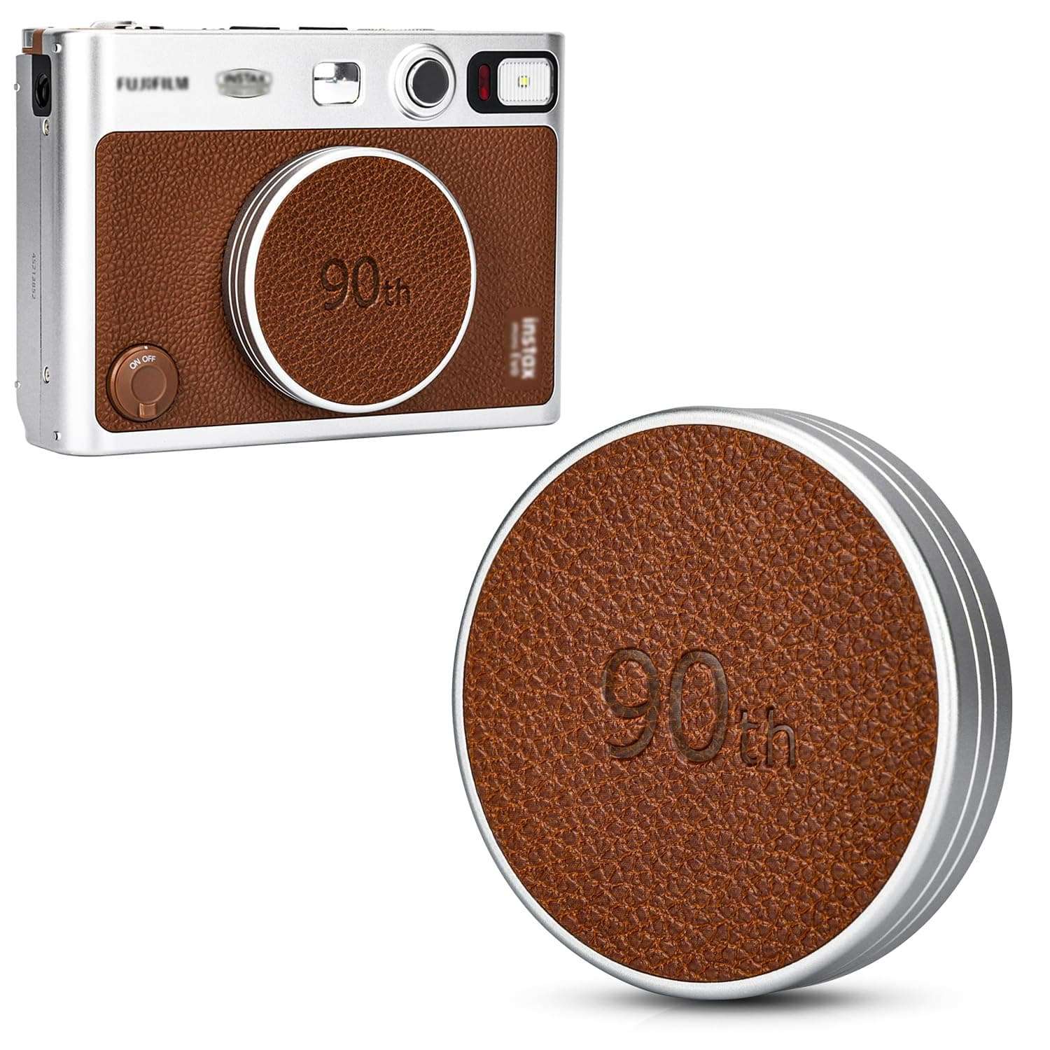 Retro Leather Lens Cap for Fujifilm Instax Mini EVO, Brown Aluminum Anti-Dust Anti-Scratches Lightweight Camera Lens Cover with Soft EVA Interior, Accessories for Fuji Mini Evo Lens Protection Cover 1