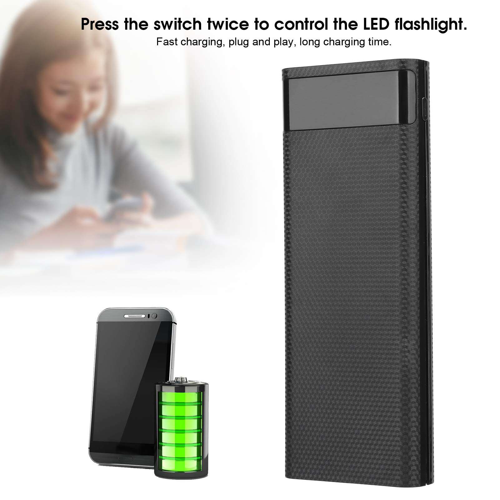 8X 18650 Battery Power Bank, LED Flashlight Battery Storage Box, Power Protection Lightweight DIY for Tablets Power Bank Supply Jacking Accessory Smart Phones(Black) 5