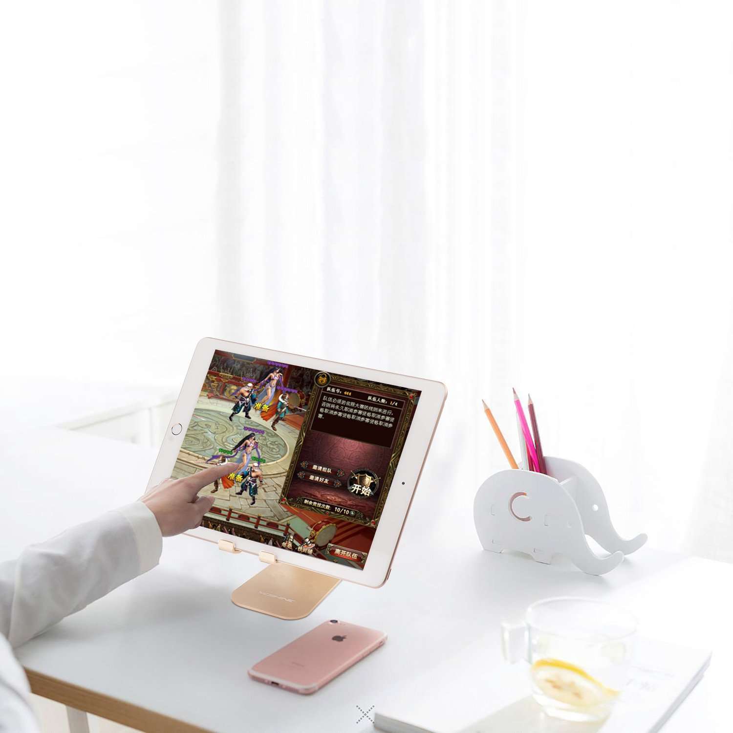 YOSHINE Cell Phone Stand for Desk, Portable Cell Phone Holder Adjustable Tablet Stand Aluminum Stand Holder Cradle Charging Dock for Nintendo Switch all Smartphones and Tablets (4-13") - Gold 4