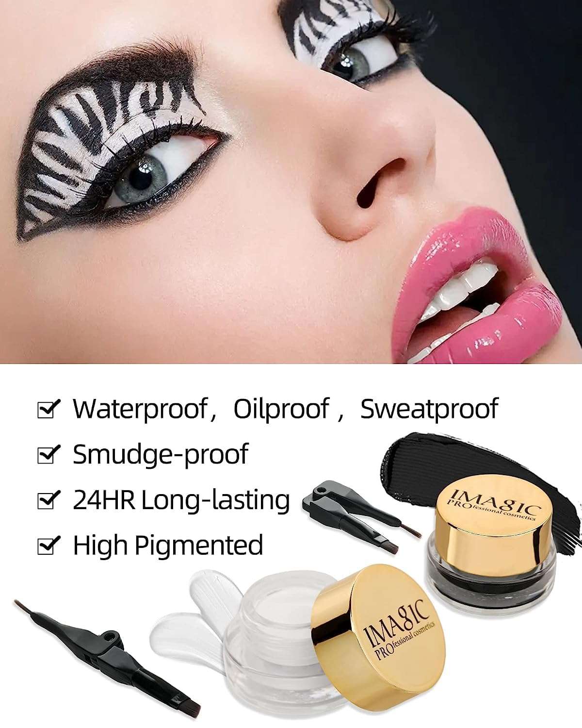 Gujas IMAGIC Gel Eyeliner, Long Lasting Waterproof Matte Eyeliner Cream Gel, High-Intensity Pigments Smudge-Proof Eye Liner,Makeup Gift for Women Girl (WHITE) (Black) 5