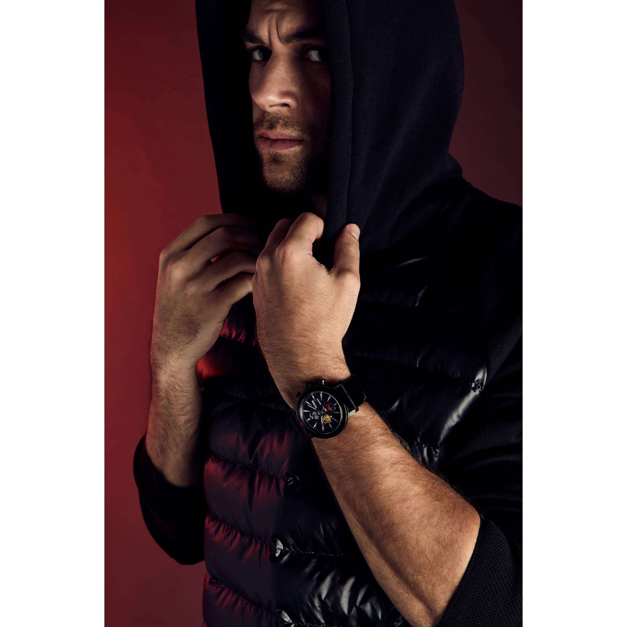 Citizen Eco-Drive Men's Star Wars Darth Vader Chronograph Watch with Black Ion Plated Case, Red Accents and Black Leather Strap, Luminous, Date, 44mm (Model: CA0769-04W) 3