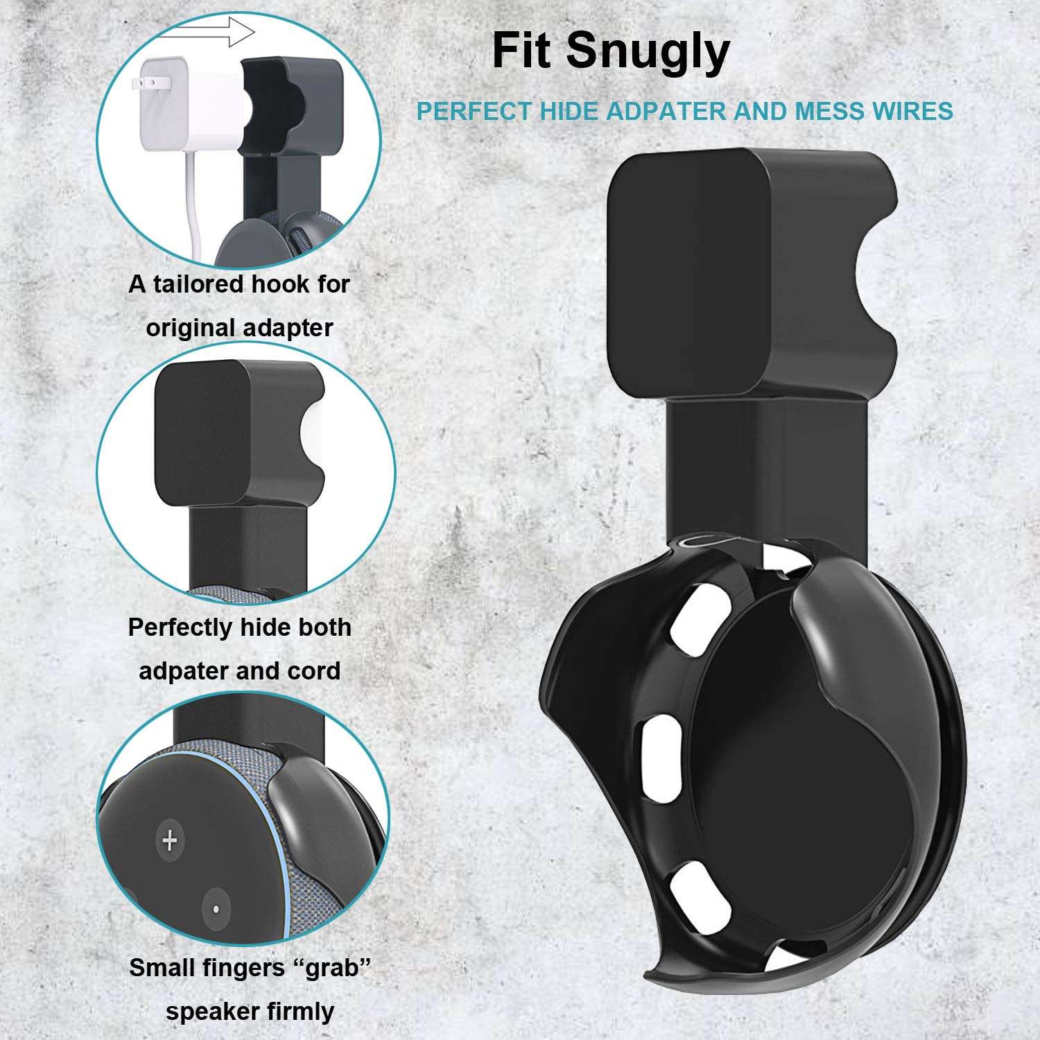 MTSmart Outlet Wall Mount Holder Stand for (3rd Gen) Smart Home Speaker, Clever Hide Both Adapter and Wires, Screwless, Space Save Accessories Hanger Bracket Case (Black, 1) 4