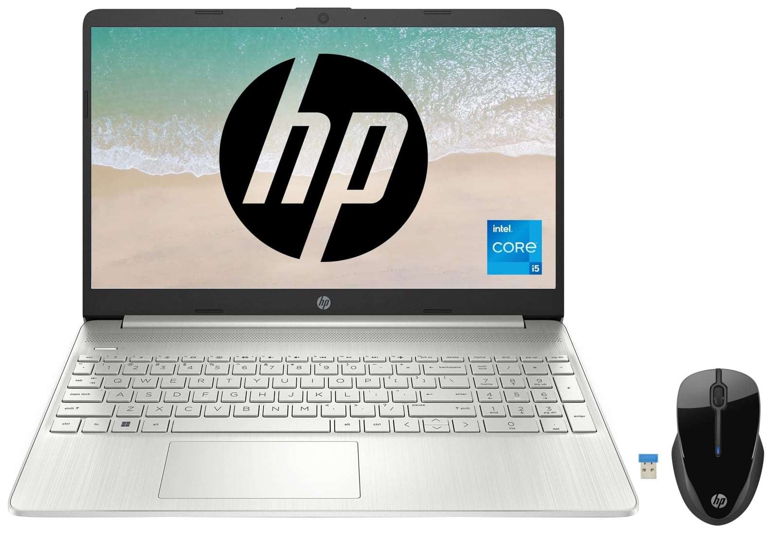 HP 15s, 11th Gen Intel Core i5-1155G7, 15.6 inch(39.6cm) FHD Anti-Glare Laptop & Wireless Mouse 250/2.4 GHz Wireless USB connectivity/12 Months Battery Life/LED Optical Sensor/ 1600 DPI/Black 1