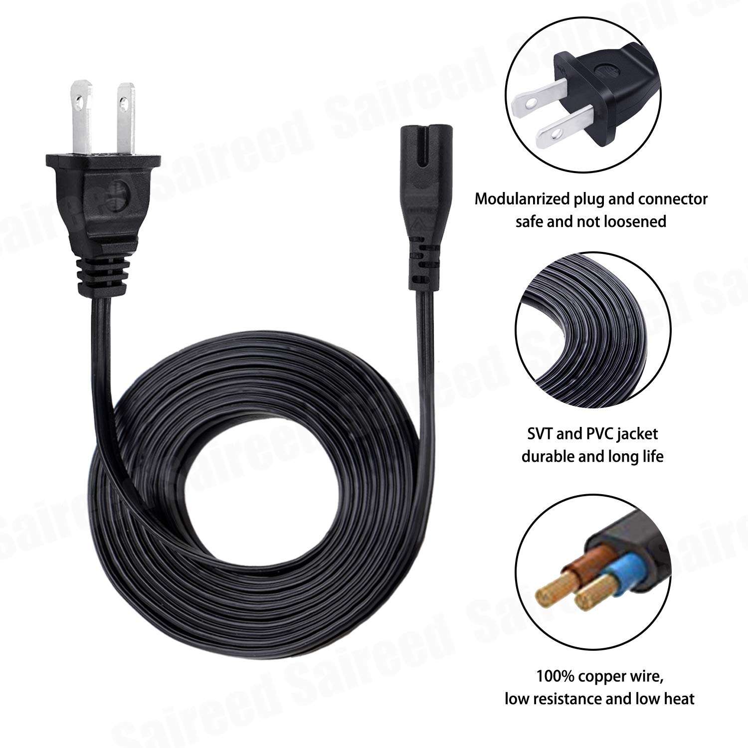 2 Prong Power Cord for HP Envy 6055 4500 5530 4502 3056A 4500 114 5530e 4501 Pro 6455 Printer AC 2 Slot Power Cord Cable Replacement 3