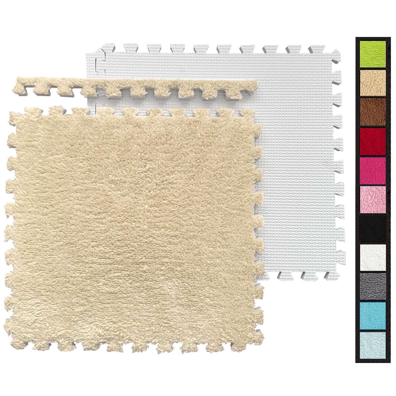 16 Pcs Shaggy Interlocking Foam Carpet Tiles - 12" x 12", 16 Sq,Ft Kids Carpet Squares Protective Floor Mats Crawling Exercise Area Rugs for Children Room, Home or Classroom Use, Khaki 1