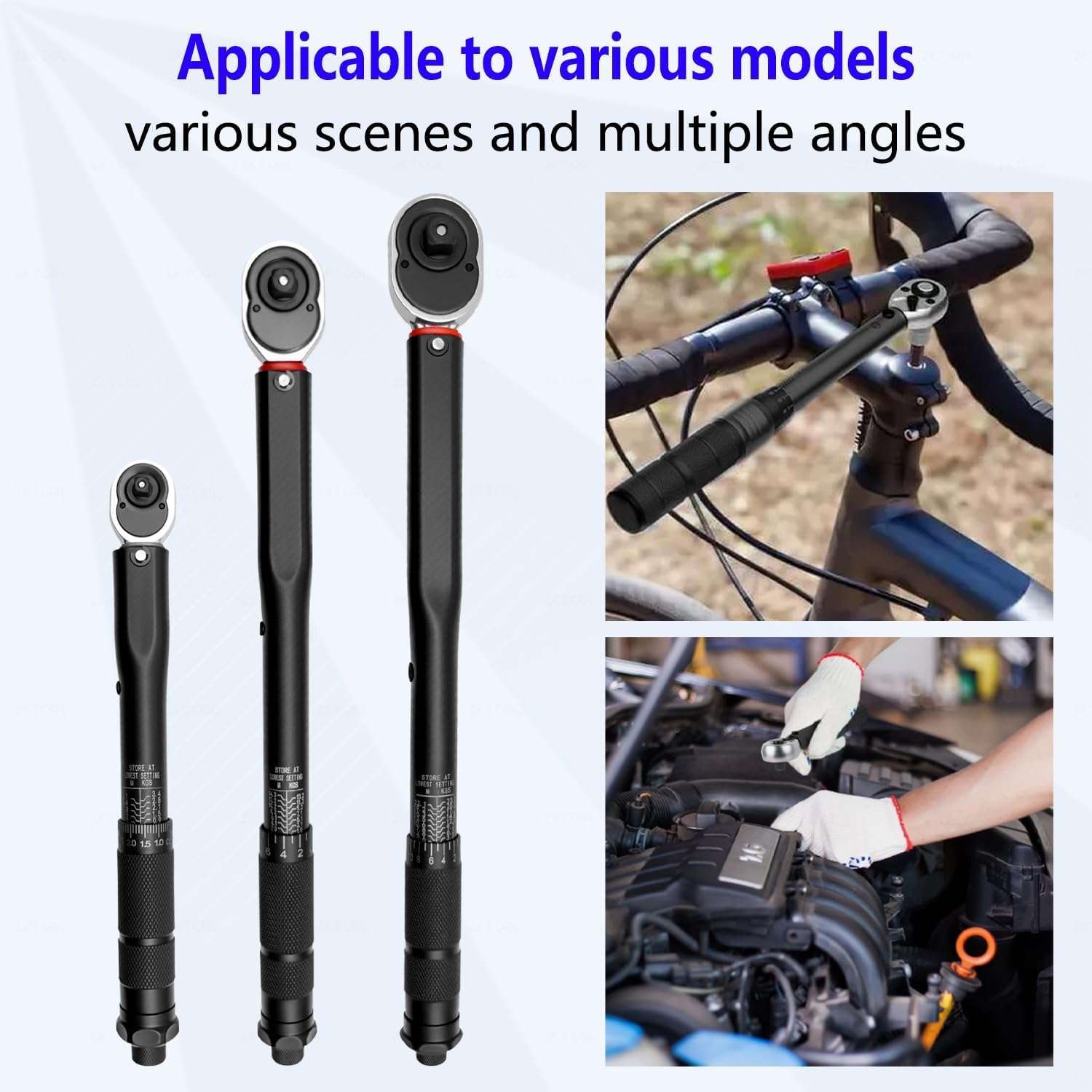 KTTOOL 3PCS 1/4" (5-25 N.m) 3/8" 10-60 N.m 1/2" (20-200 N.m) Drive 72-Tooth Torque Wrench Set, Retractable Flexible Quick-Release Locking Ratchet, 180° Flexible Head, Suitable for Tight Spaces 4