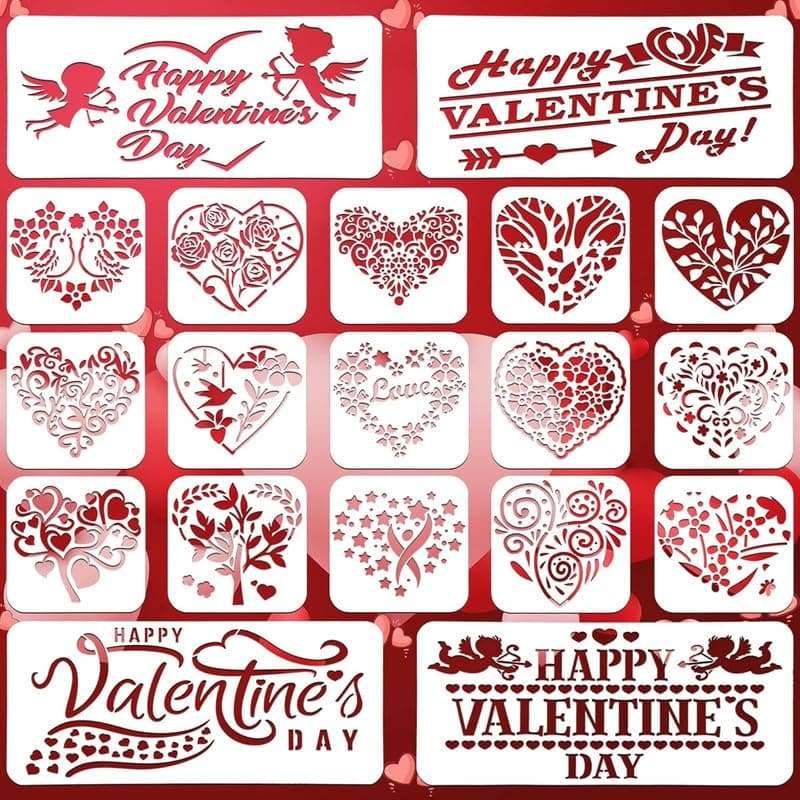 Devasya Crafts 19 Pack Valentine's Day Stencils Love Heart Stencils Reusable Template Stencils for Valentines Painting Gift Envelopes Crafts Photo Album for Women Card Decoration Valentine Day Party 1