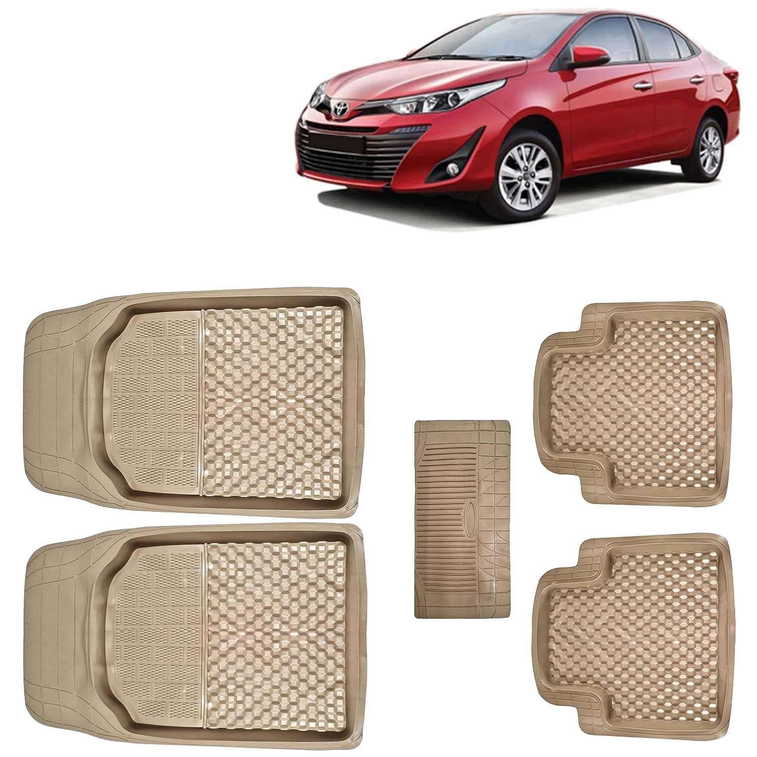 KINGSWAY 3G PVC Rubber Car Foot Mats Compatible with Toyota Yaris (Year 2018-2021), Universal Size Floor Mat, Complete Set of 5 Pcs, Waterproof and Washable, Beige Color 1
