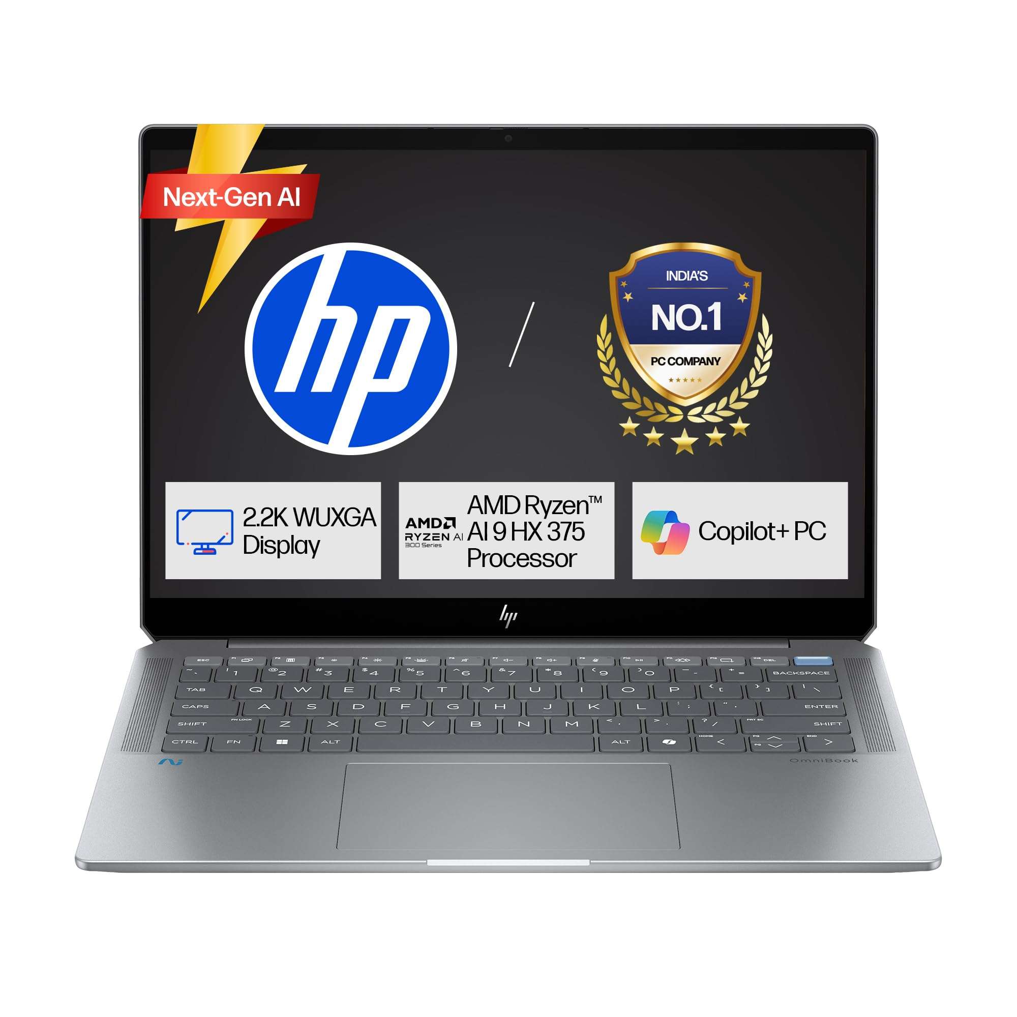 HP OmniBook Ultra AMD Ryzen AI 9 HX 375 Next Gen AI Laptop,(32GB-LPDDR5X Ram,1TB SSD)2.2k Anti Glare 400 Nits, 14''/35.6cm,W11+M365+Office24 with Copilot, FPR, Silver,1.57kg,9MP IR AI Camera, fd0009AU 1