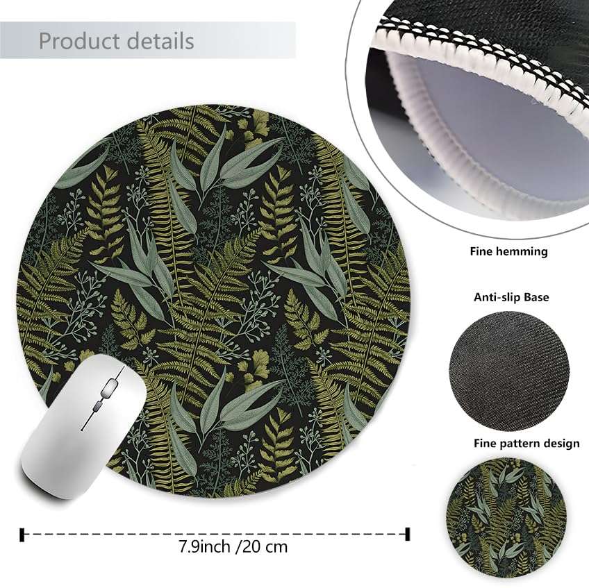 WOOGCHEIR Dark Green Plant Mouse Pad, Vintage Fern Leaves Botanical Cottagecore Mouse Pads for Wireless Mouse Computers Laptop Desk Accessories, Aesthetic Office Supplies,7.9x7.9 Inch 4