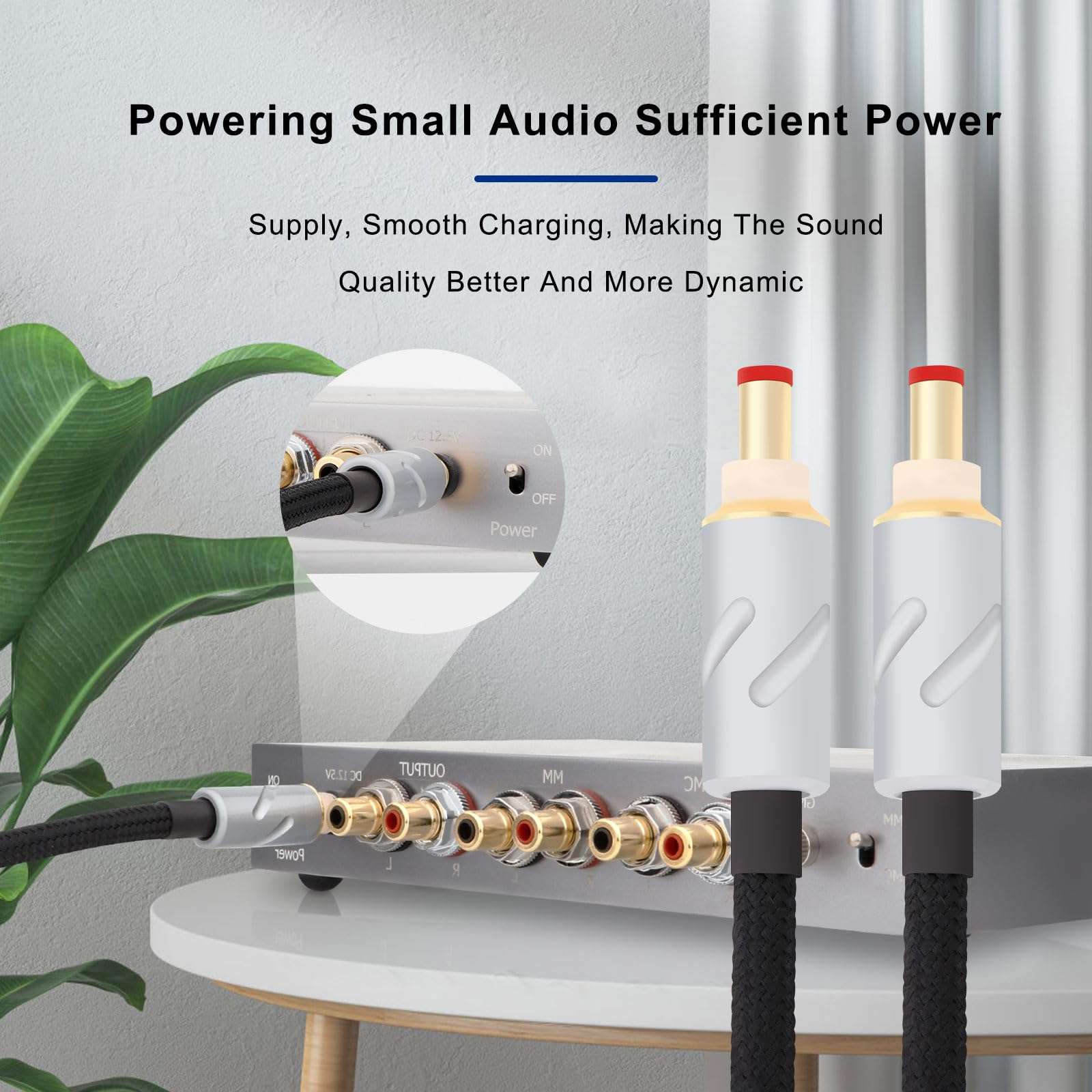 Monosaudio HiFi Audio DC Cable High Purity OFC 4N 99.998% Pure Silver DC Extension Cord 5.5mmx2.5mm 12V 0.5A Audiophile Power Cord for Audio,Speakers,S ubwoofers, Home Theater,Amp（1M/3.3Ft） 2
