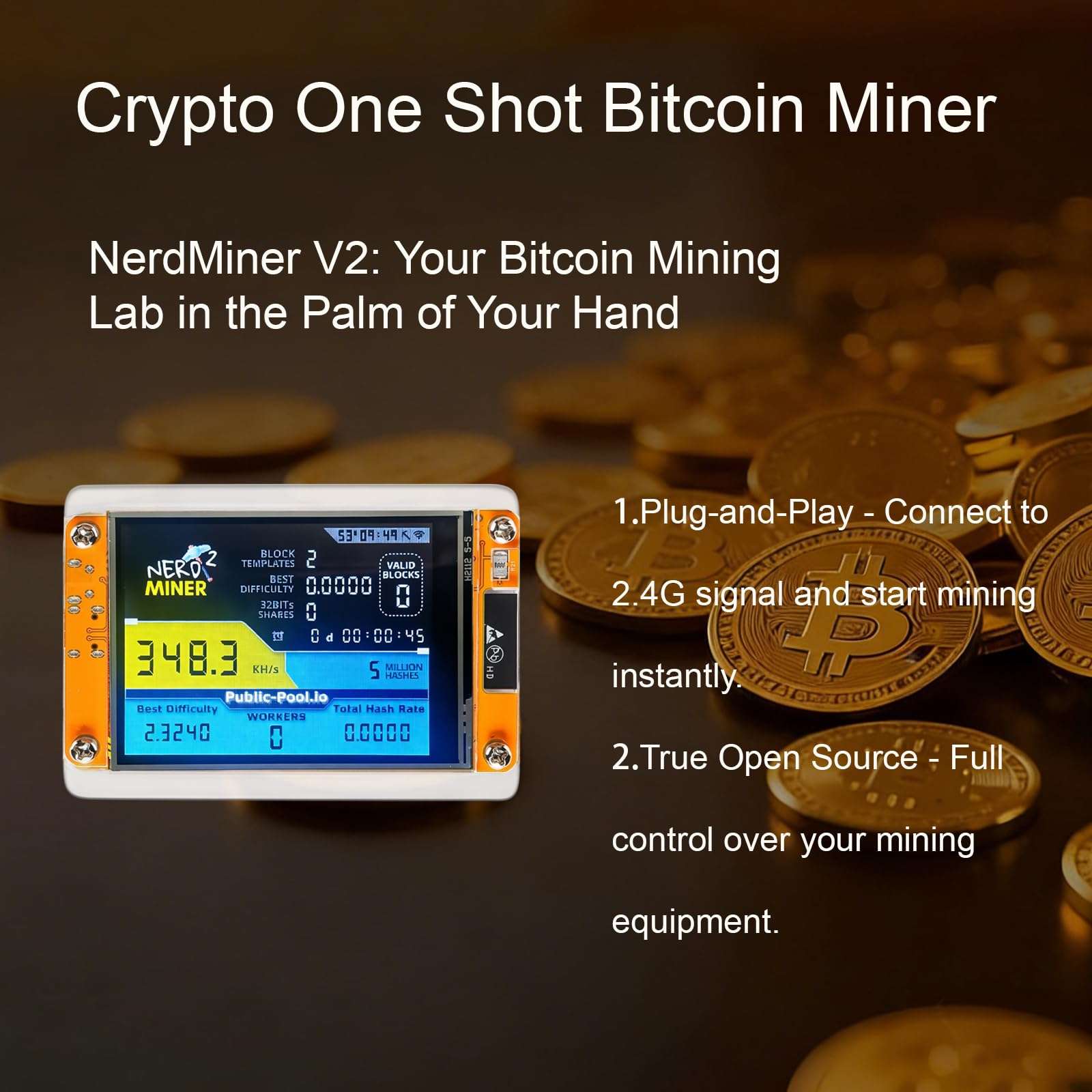 KRISVI Nerd Miner,One Shot Solo Miner with Mini 2.8in Smart Display,Hashrate Up to 350KH/s,Quiet and Easy to Set up,Fit for Demonstration, and Entertainment & Education,As a Gift 3