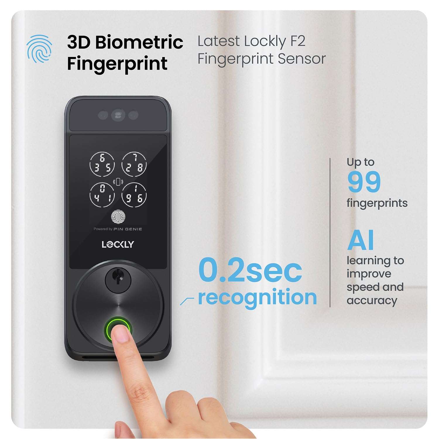 Lockly Visage Zeno Series Smart Lock, Facial Recognition & Fingerprint Keyless Entry Door Lock, Built-in Wi-Fi Deadbolt with Apple Home Key, PIN Genie Keypad, App Remote Control (Matte Black) 6