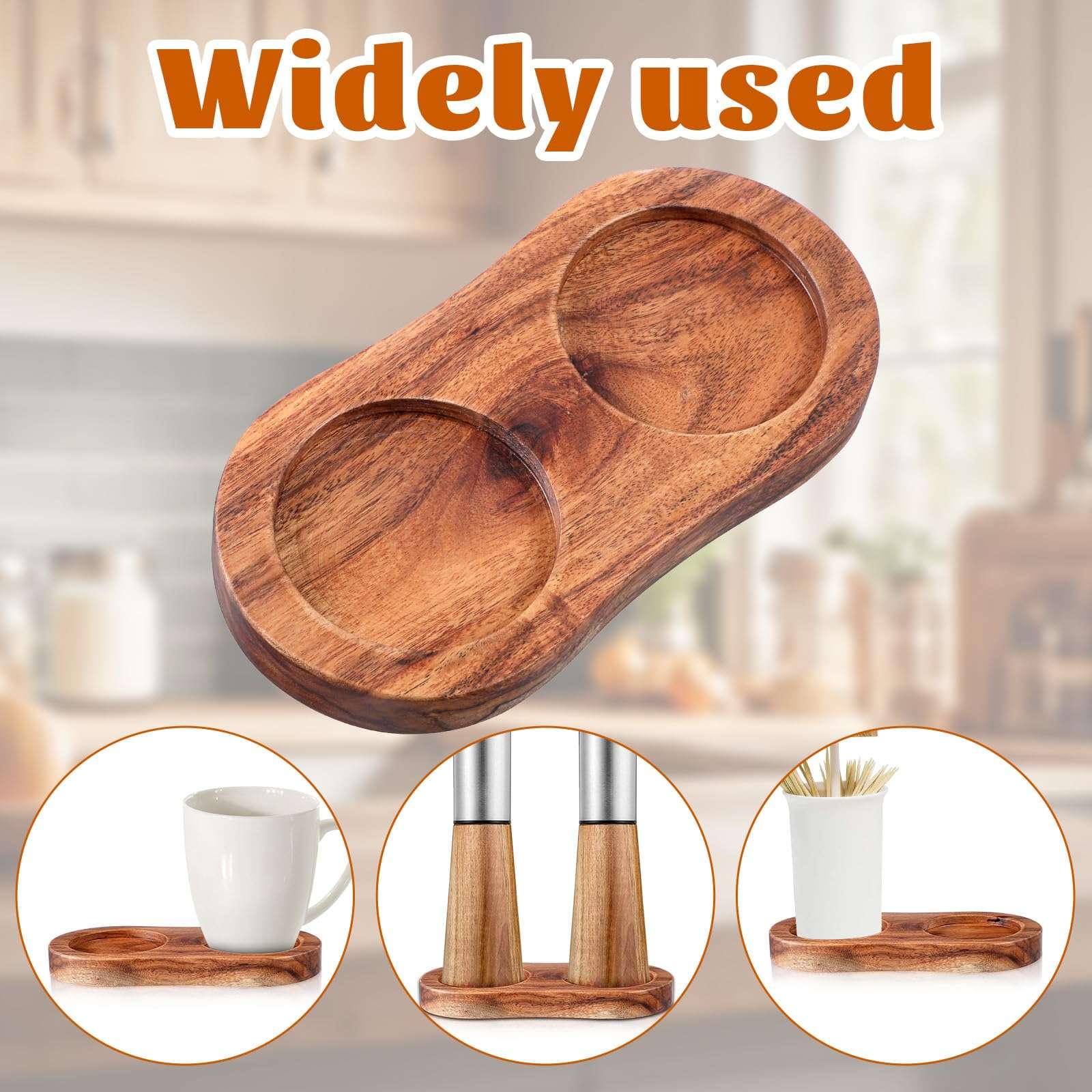 Molain Salt and Pepper Mill Tray, Acacia Wood Tray, Pepper Mill Holder & Rest, Inner Dia 2.28 Inch Fit Many Mills & Shakers, Salt & Pepper Grinder Accessories, Kitchen Storage Holder 6