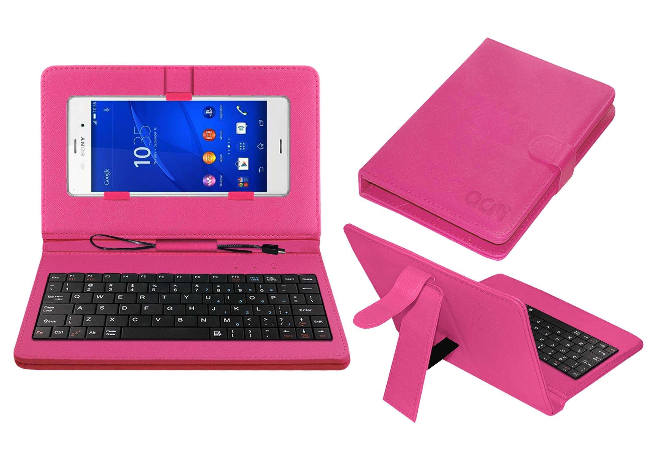 ACM Keyboard Case Compatible with Sony Xperia Z3 Plus Mobile Flip Cover Stand Plug & Play Device for Study & Gaming Pink 1