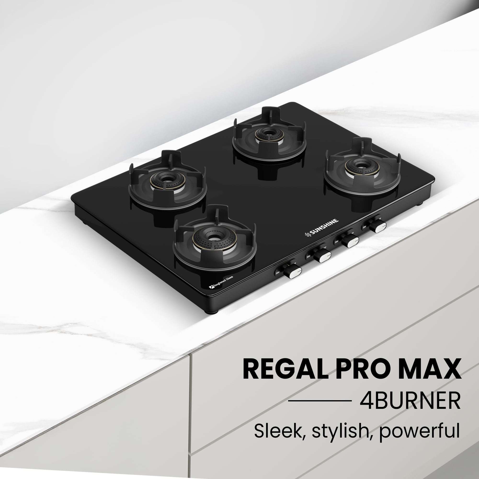 Sunshine Regal Pro | Glass Gas Stove | Toughened Glass Cooktop | ISI Certified | Manual Ignition | 5G technology, LPG Ready & PNG Compatible (Premium Black) (4-Burner Regal Pro Max) 6