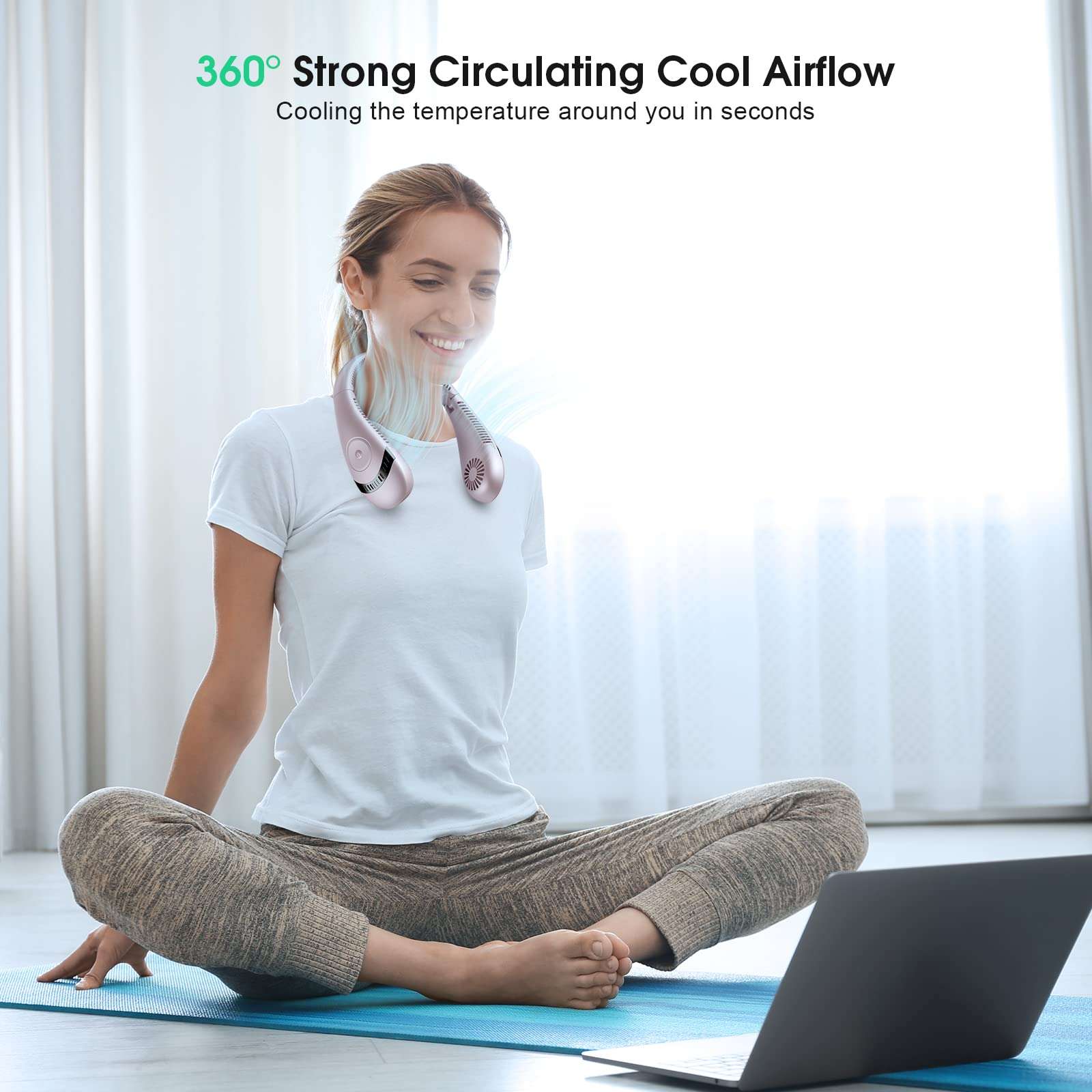 Neck Fan, 5000mAh Foldable Bladeless Neck Fans Portable Rechargeable, 3 Speeds Adjustment 360° Cooling Airflow, Hands Free Wearable Personal Fan, USB Powered, Portable Fan for Travel Outdoor 3