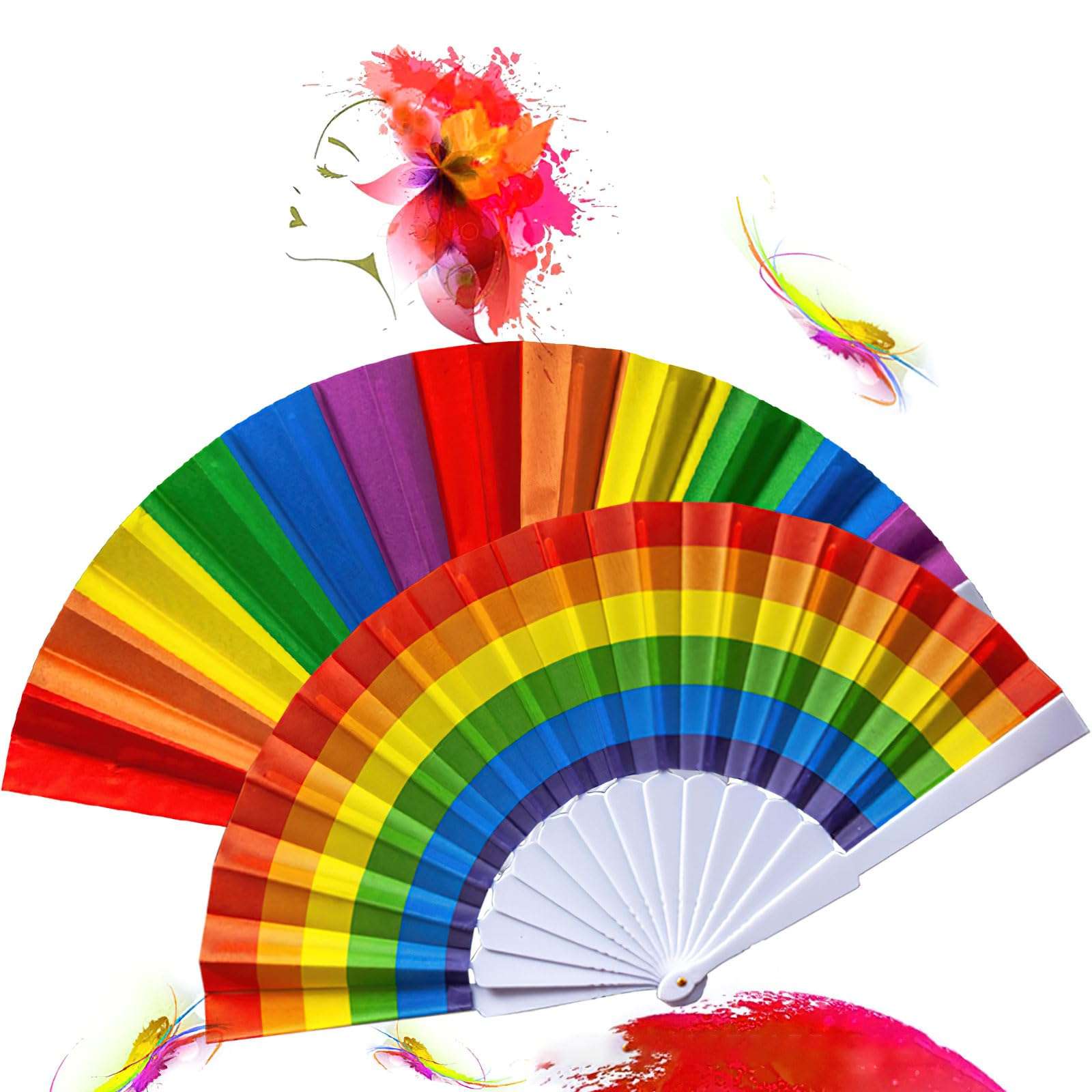 AUOCATTAIL 2PCS Rainbow Hand Fan Rave Fan Handheld Pride Fan Festival Fan Clack LGBT Month Fans Folding Fans for Women Men 1