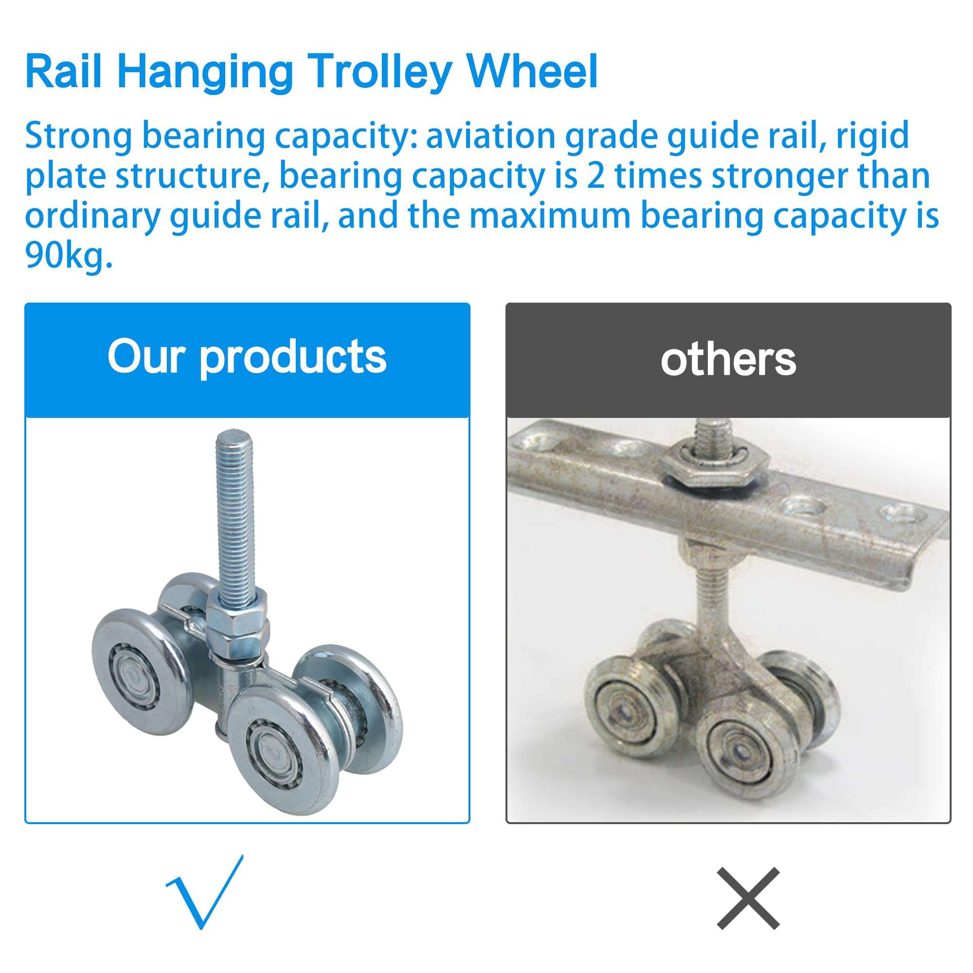 Dia 46mm Steel Double Wheel Rail Hanging Trolley Silver Sliding Track Roller Hanging Barn Door Rail Trolley Wheel H3-3 w/Nuts 4
