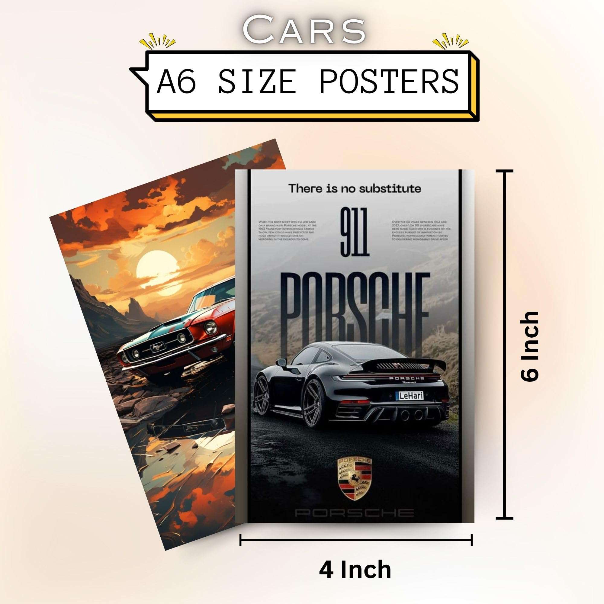 Posters Inc Vintage Car Wall Posters Set of 54 A6 (4x6 Inch) Mini Prints | Classic Retro Car Collage Kit for Room, Garage & Office | 300 GSM Matte Photo Paper, Glue Dots Included | Antique Automobile Wall Art Decor 6