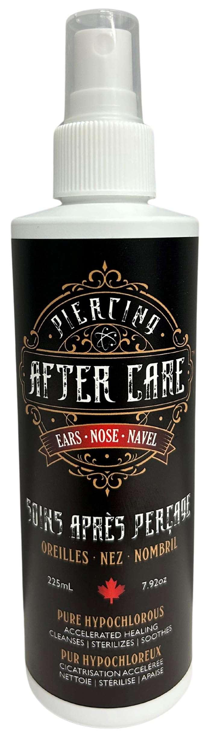 Piercing Aftercare Spray - Ear, Nose, Navel, Belly Button & Body Piercing Cleaner with Hypochlorous Acid - Piercing Aftercare Solution Formula - Ideal Hole Cleaner for Piercings - No Alcohol - 225ml 1