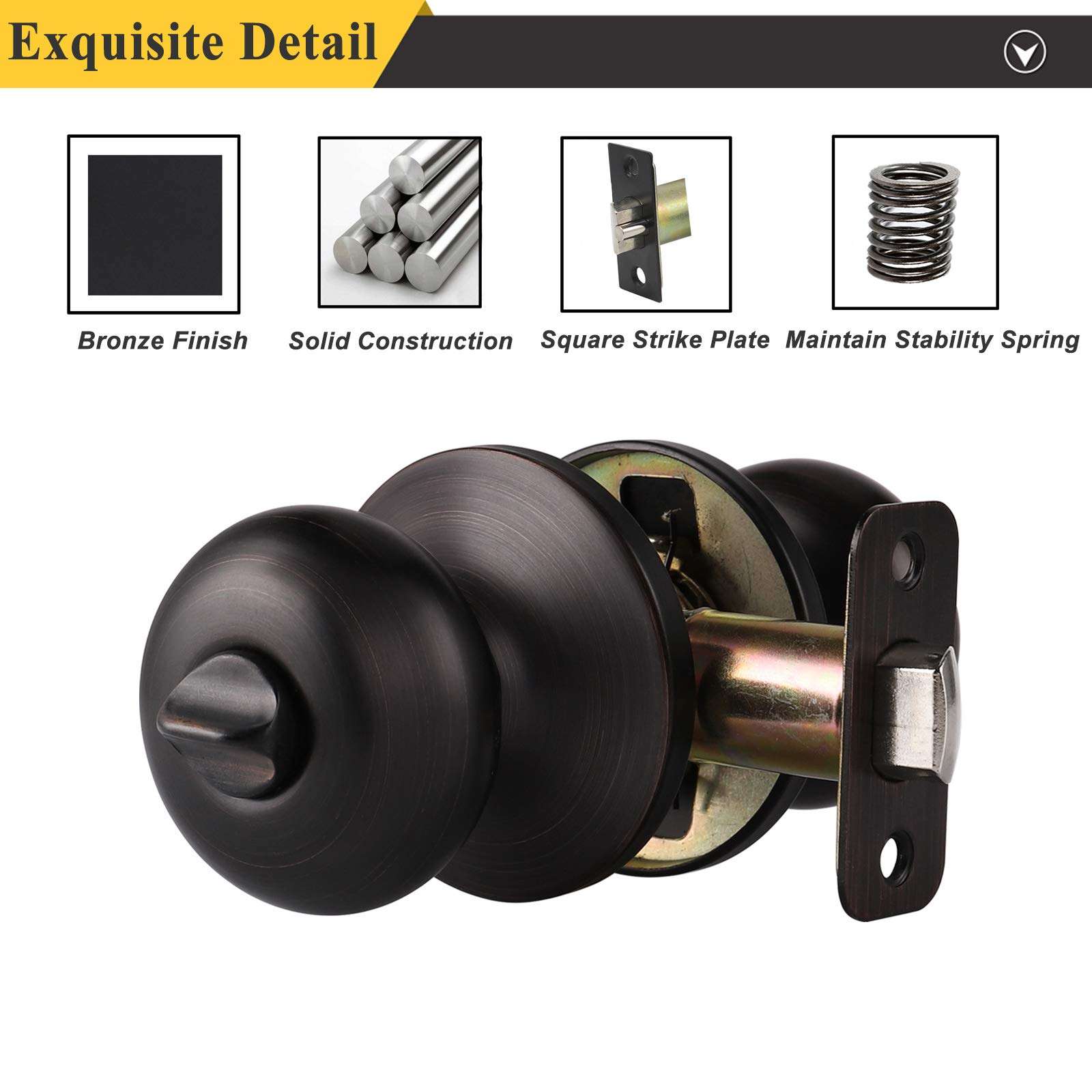 Probrico Keyless Privacy Door Knobs with Lock,Interior Door Locks for Bedroom Bathroom,Ball Shape Door Lockset in Oil Rubbed Bronze Finish,5 Pack 2