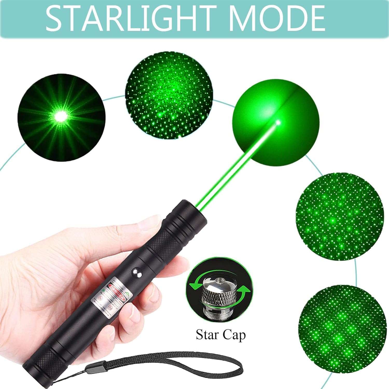 COOLCOLD Laser Light | USB Rechargeable Green, Laser Pointer | Long-Range, Laser Light Powerful | for Party, Disco Light Adjustable Mode, 2000m Handheld Laser Pen, Suitable for Camping, Hiking 3
