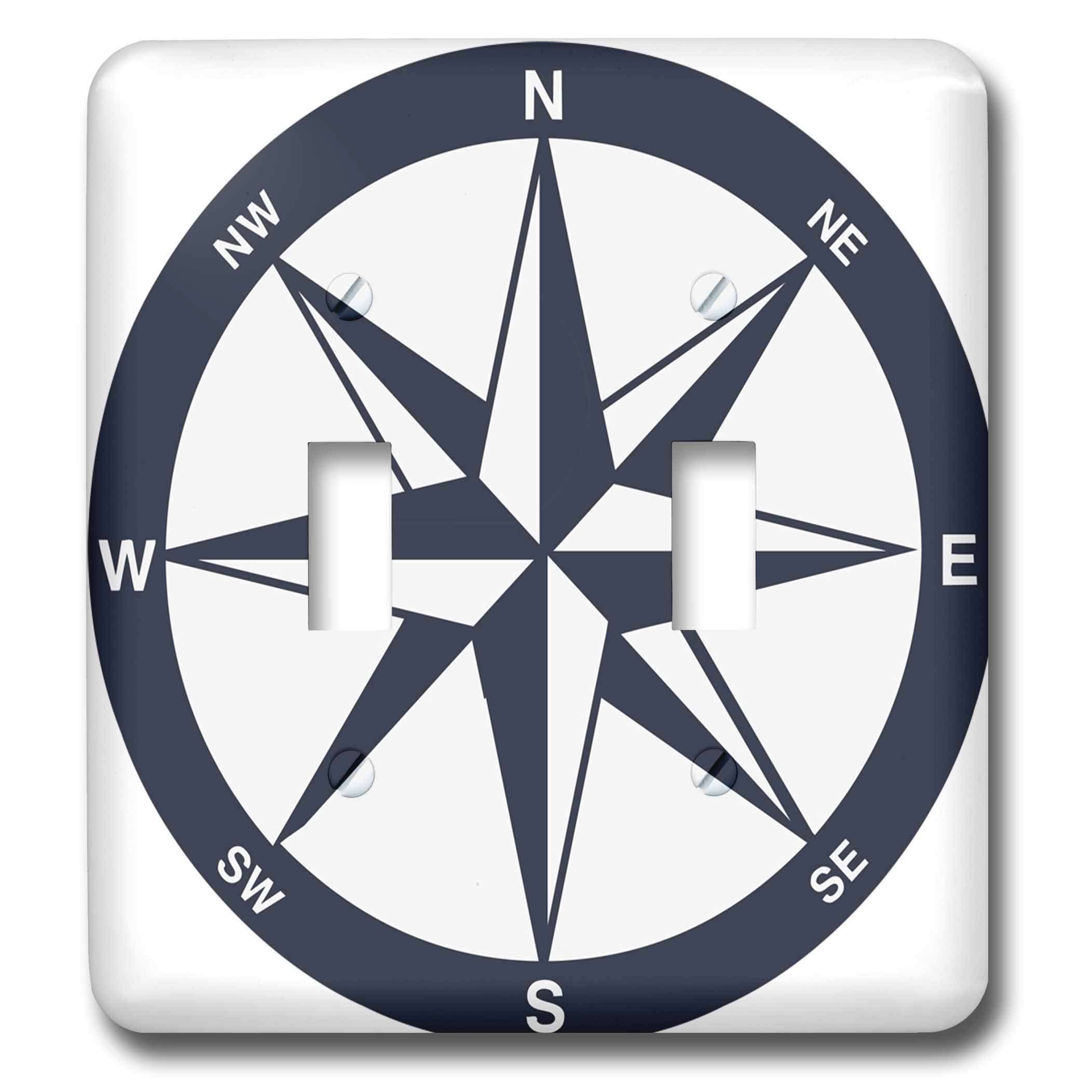 3dRose lsp_213841_2 Blue and White Nautical Compass Double Toggle Switch, Multicolor