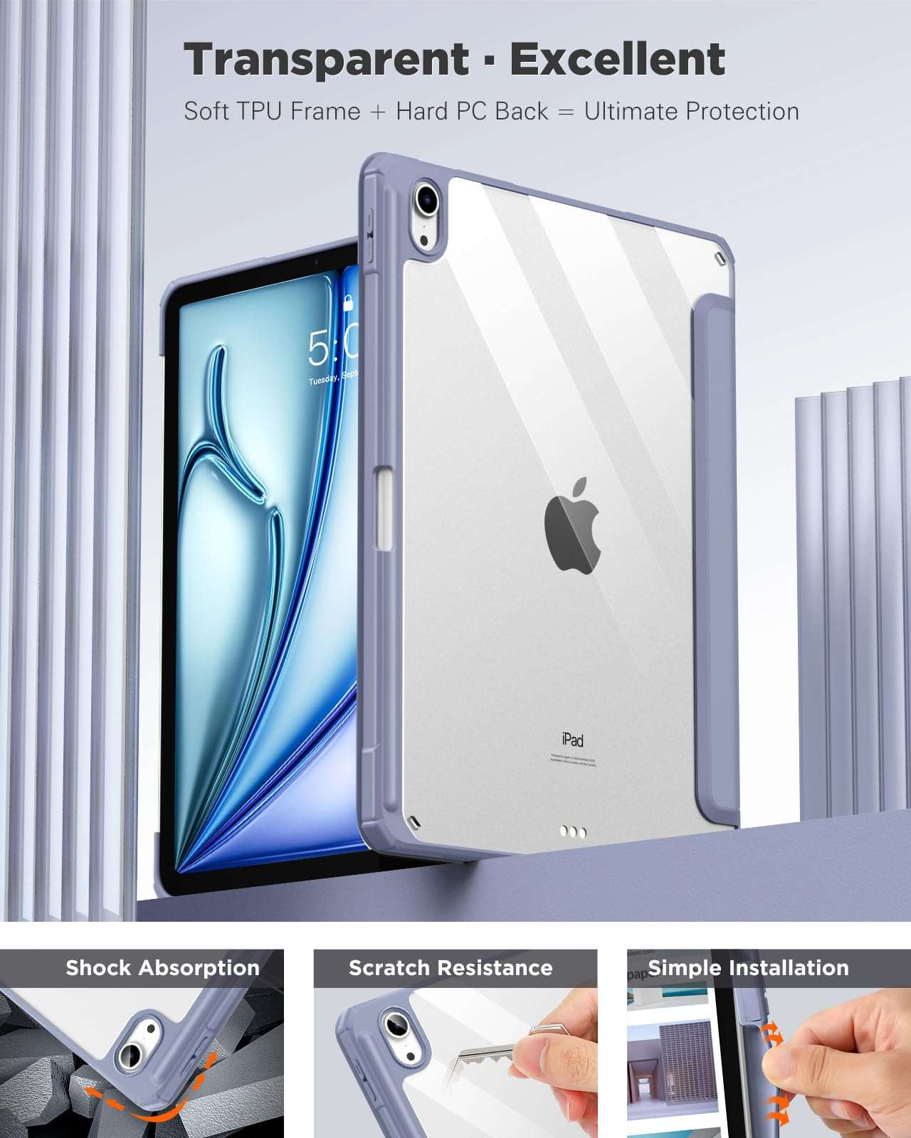 TiMOVO Case for iPad Air 11 Inch (M3/M2-2025/2024) with Pencil Holder, iPad Air 5th/4th Generation Case (2022/2020) 10.9 Inch, Slim Protective Cover with Clear Back, Auto Wake/Sleep, Navy Blue(V1) 4