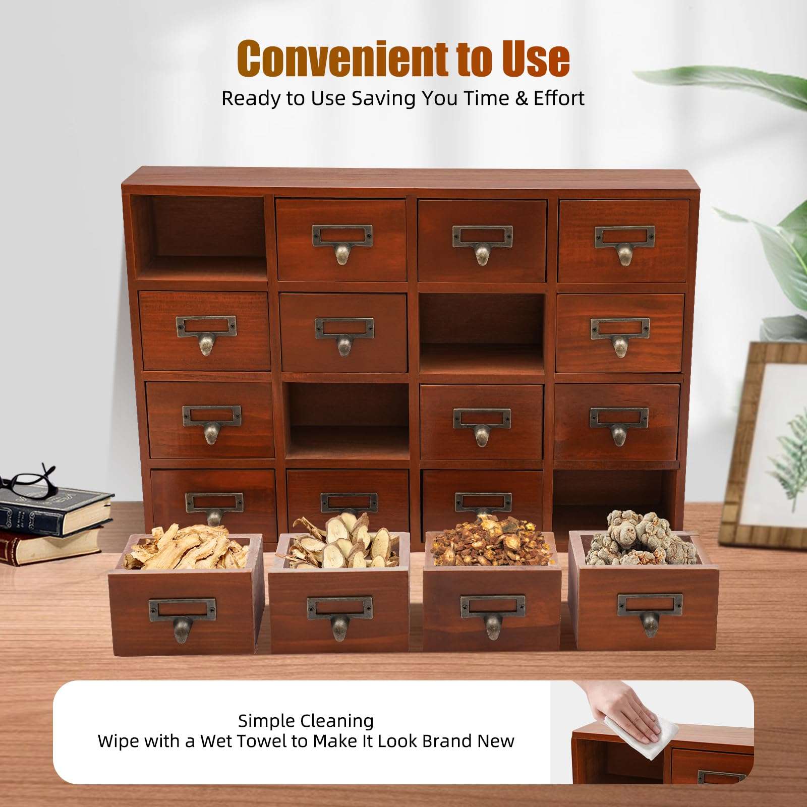 Wooden Desk Drawer Organizer,16 Drawers Library Card Catalog Cabinet,Desktop Storage Cabinet Box,Home Desk Storage Rustic Card Catalog Cabinet for Dormitories, Office,Living Room 5