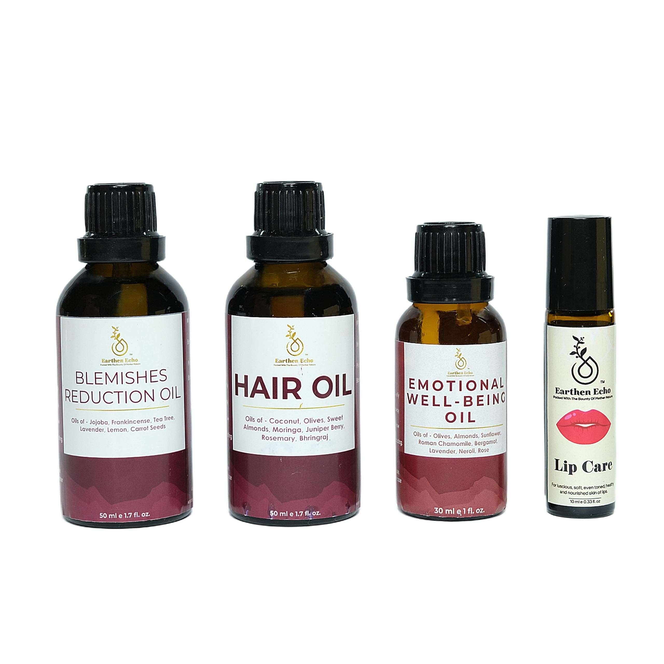 Earthen Echo | Combo of Essential Oils - Emotional Well-Being, Blemishes Reduction, Hair Care, Lip Care | Natural Skincare | Ideal for Gifting | All Skin Types | Men & Women 1