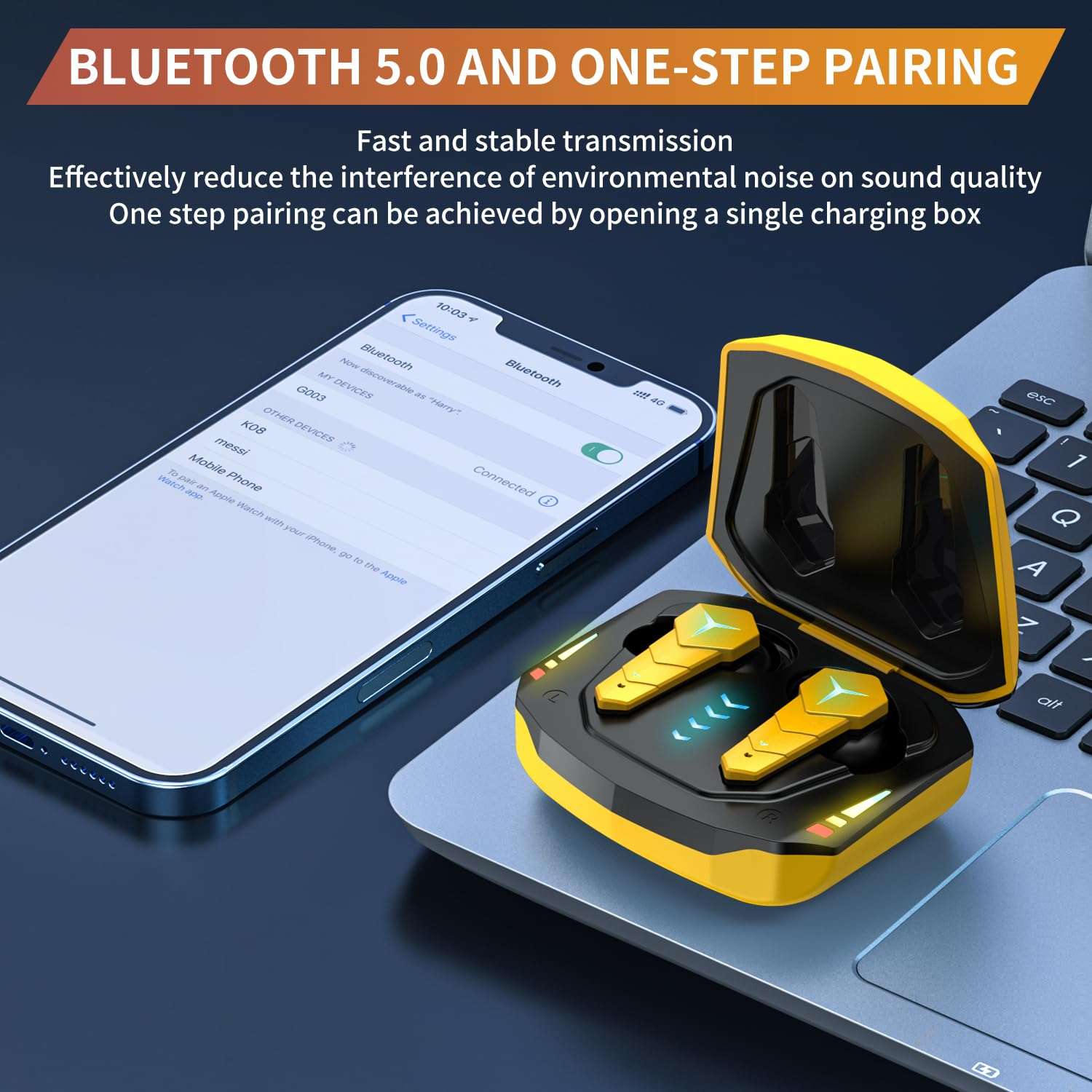 KINGSTAR Wireless Gaming Earbuds, Bluetooth 5.0 Game Earphones with Microphone in-Ear Gaming Headphones Noise Cancelling Earbuds Auto Pairing Ture Wireless Ear Buds for iOS Android 3