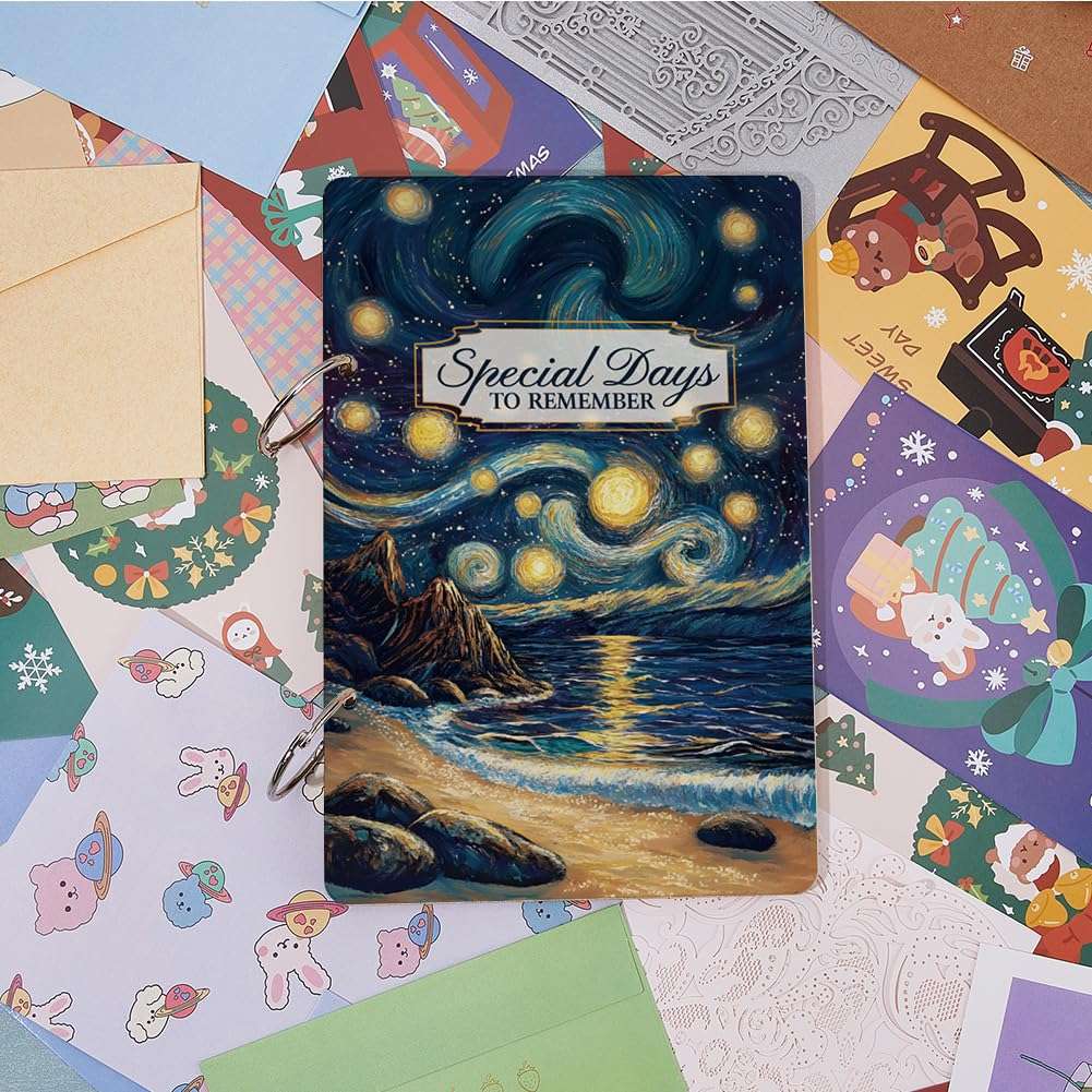 SUPERDANT Wooden Card Keeper Binder Special Days to Remember Greeting Card Organizer Postcard Photo Album 2-Rings Cover Dream Beach Birthday Cards Keeper Book Holder Organizer Wedding Keepsake Gifts 6