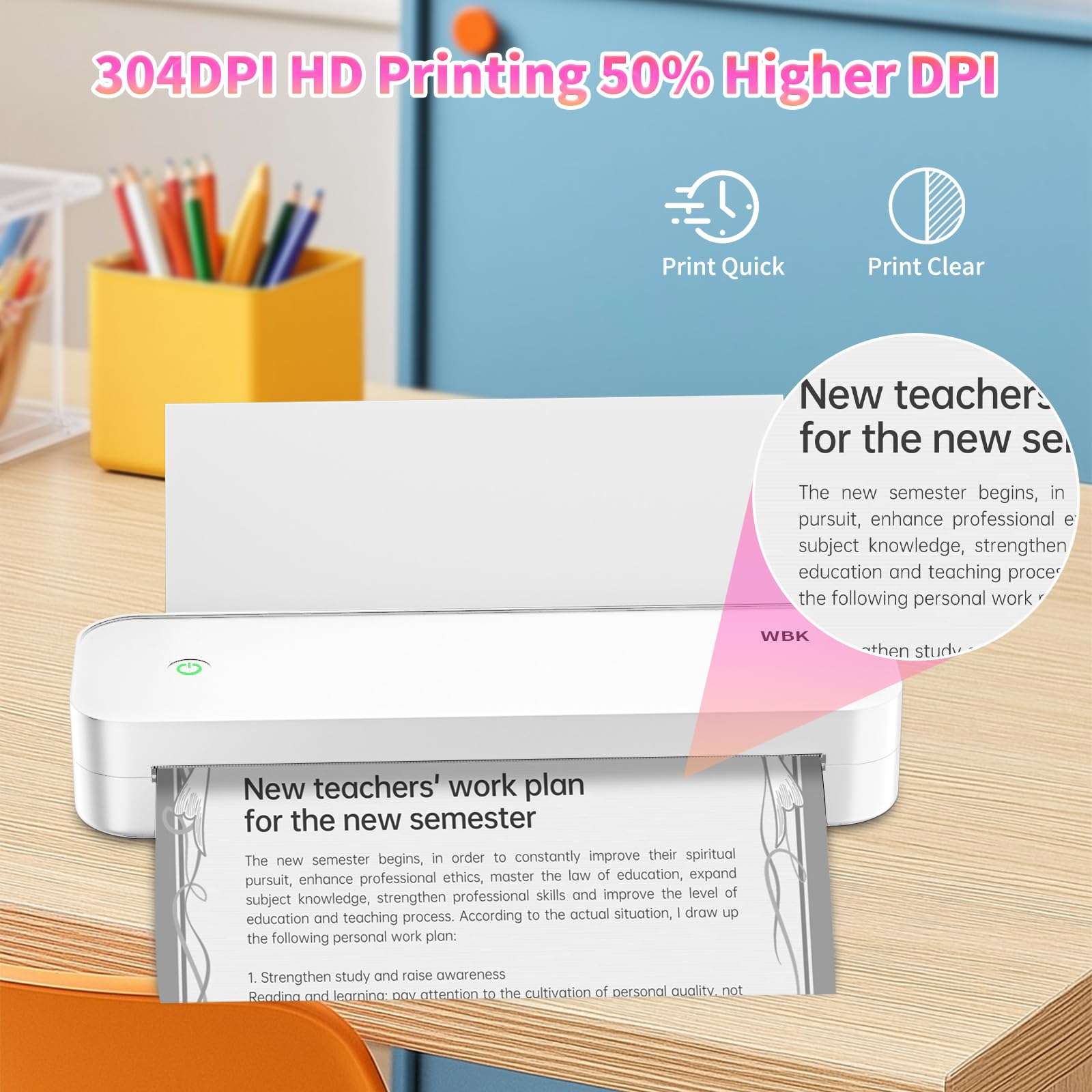 Portable Printers Wireless for Travel, 300DPI Thermal Inkless Printer Support 8.5" X 11" US Letter&Legal,A4&A5 Thermal Paper,Bluetooth Wireless Mini Printer Compatible with Android (Ivory White) 5