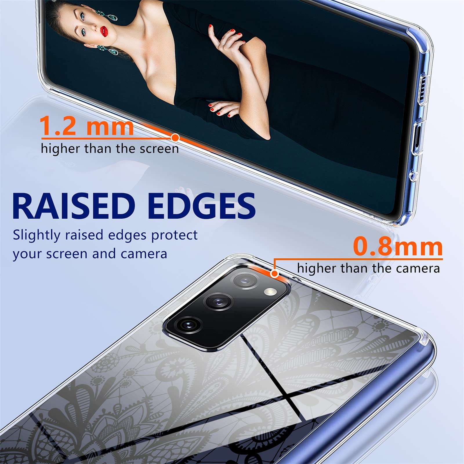 Galaxy S20 FE Case for Samsung Galaxy S20 FE 5G Case Cute Slim Crystal Clear Lace Flower Cases S20 FE Case Silicone Rubber Bumper Protective Cover for Samsung S20 FE (Fan Edition) 5G Smartphone 4
