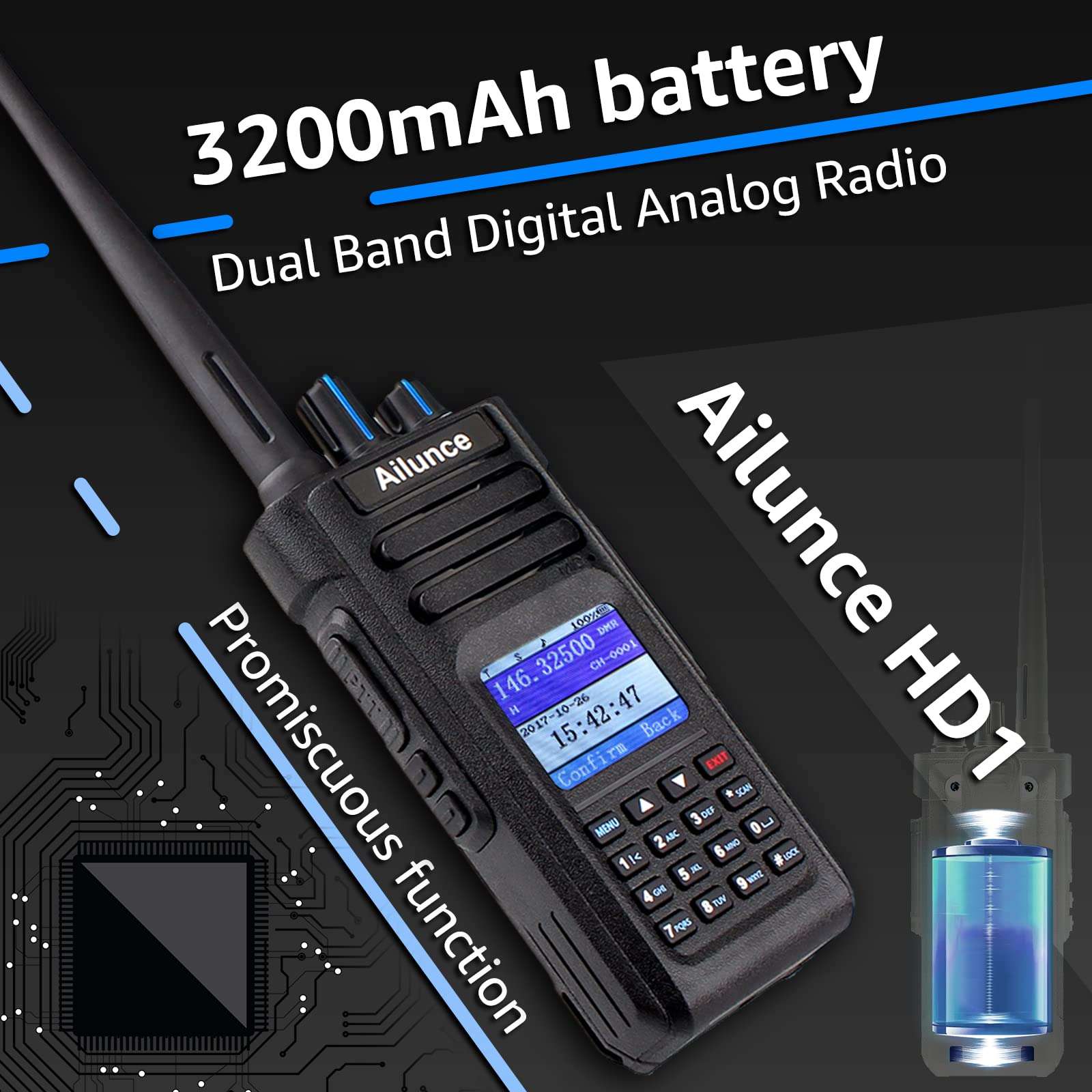 Ailunce HD1 Ham Radio, Professional Dual Band DMR/Analog Two-Way Radio - IP67 Waterproof Walkie Talkie with 3200mAh USB-C, Group Call/SOS Alert for School Security & Emergency Response 5